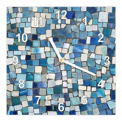 Wanduhr Quadratisch mit dem Motiv Blaues Mosaik