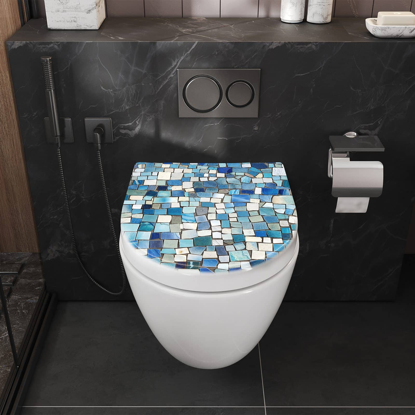 WC-Sitz mit Absenkautomatik Bunte Kachelmuster