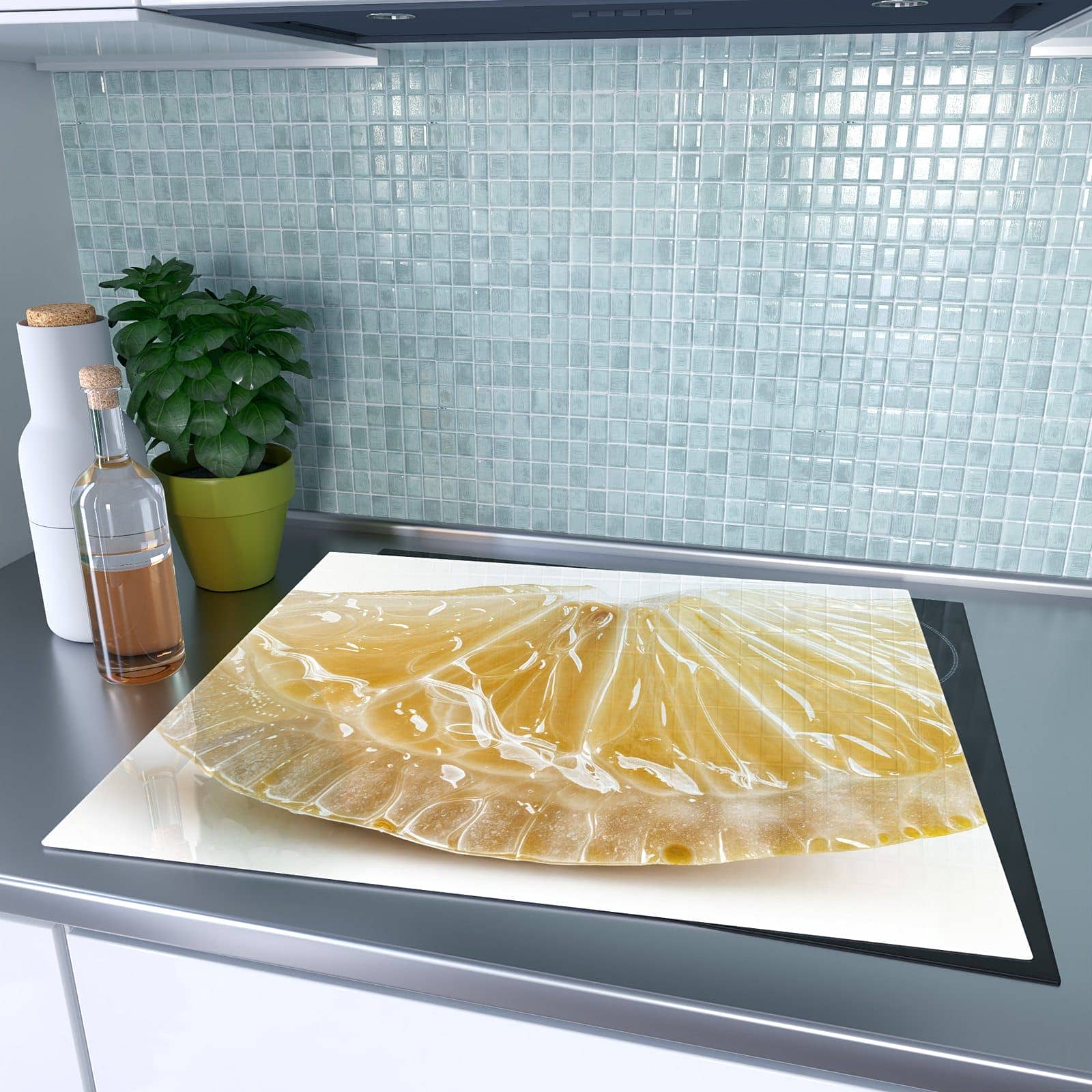 1-teilige Herdabdeckplatte aus Glas mit Zitronenscheibe-Motiv auf dem Ceranfeld