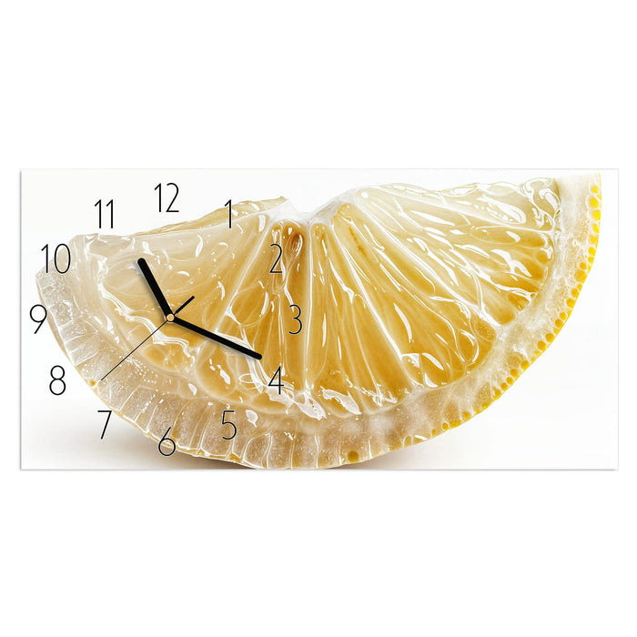 Wanduhr Zitronenscheibe aus Glas – Querformat 60 × 30 cm mit Ziffernblatt Elegant