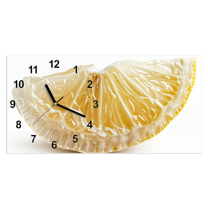 Wanduhr Zitronenscheibe aus Glas – Querformat 60 × 30 cm mit Ziffernblatt Modern