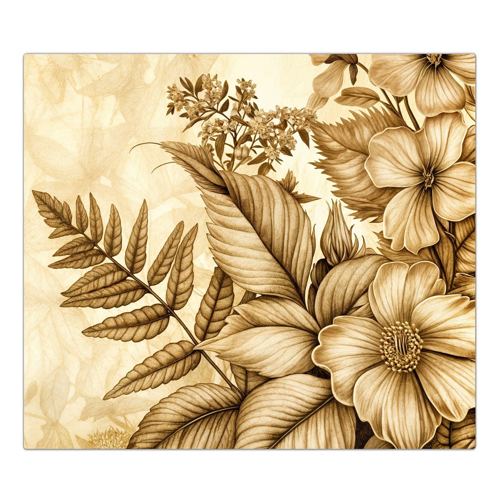 1-teilige Herdabdeckplatten aus Glas mit Blumenblatt Kunstwerk-Motiv in der Frontansicht #grösse_1-Teilig (60x52cm)