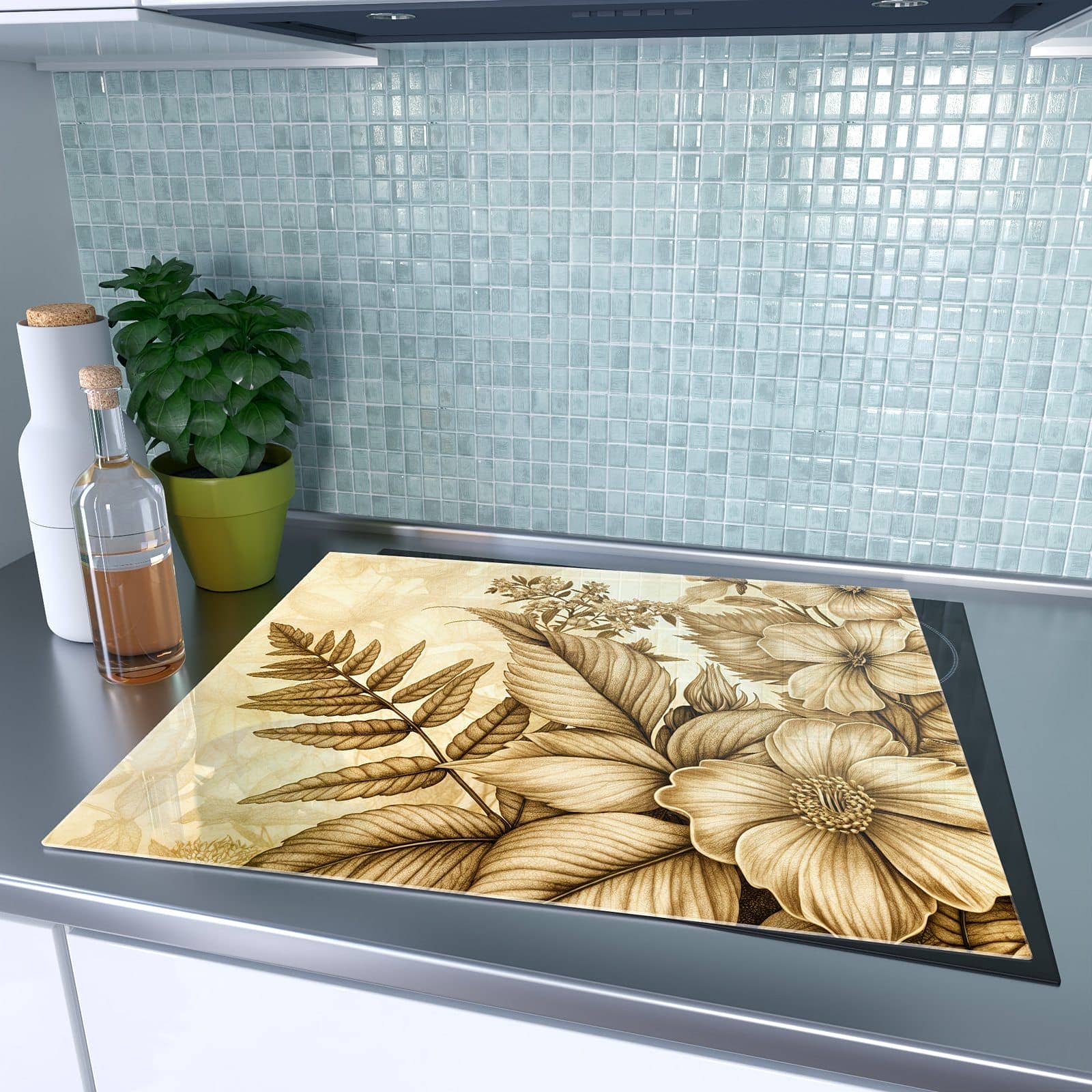 1-teilige Abdeckung für Herdplatte mit Blumenblatt Kunstwerk-Motiv auf dem Ceranfeld