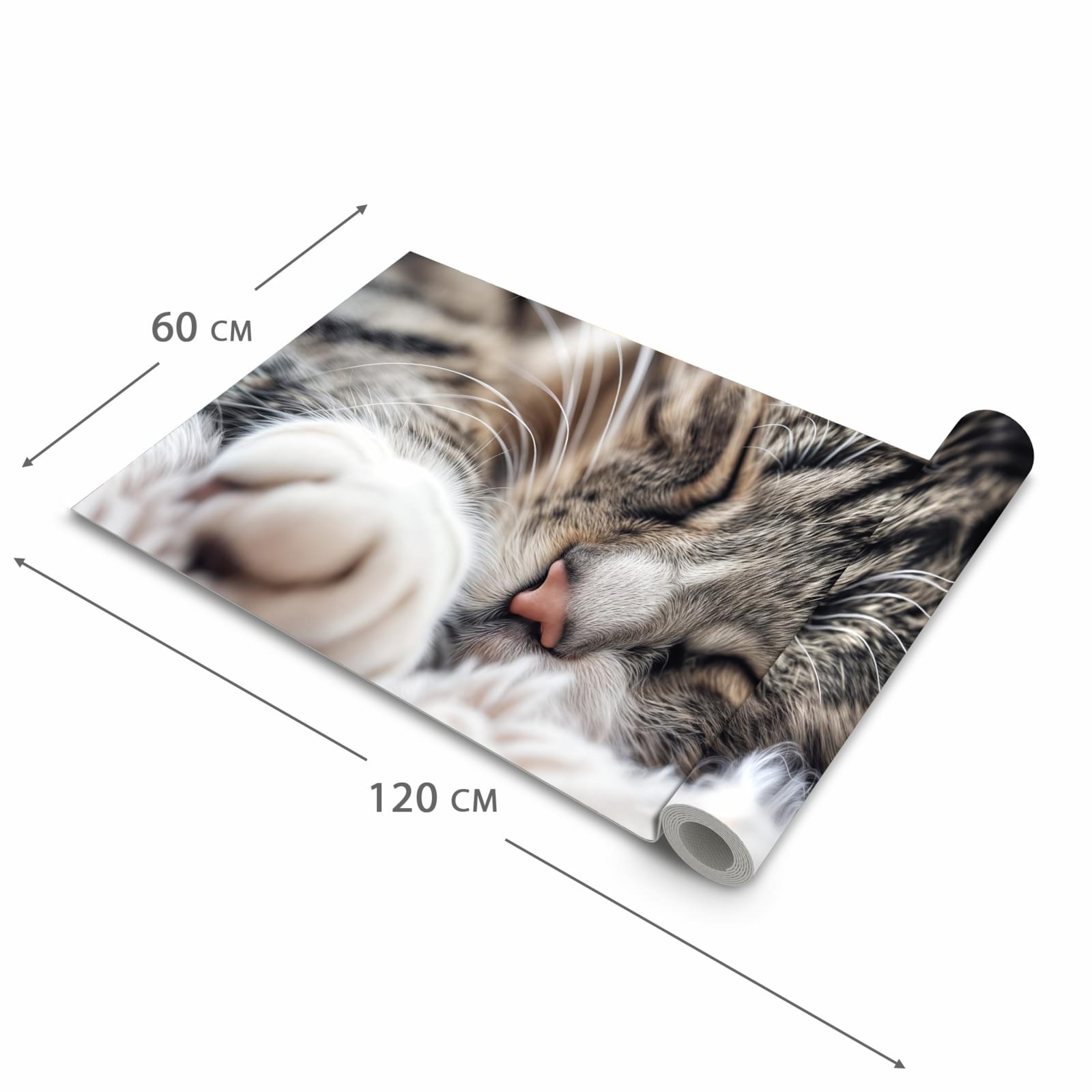 Bodenschonender waschbarer Küchenteppich mit Motiv Schlafende Katze in der Grösse 80x300 cm