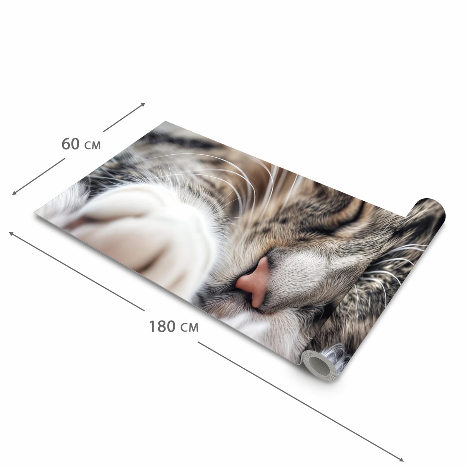 Formstabiler großer Küchenteppich mit Motiv Schlafende Katze in der Größe 80x300 cm
