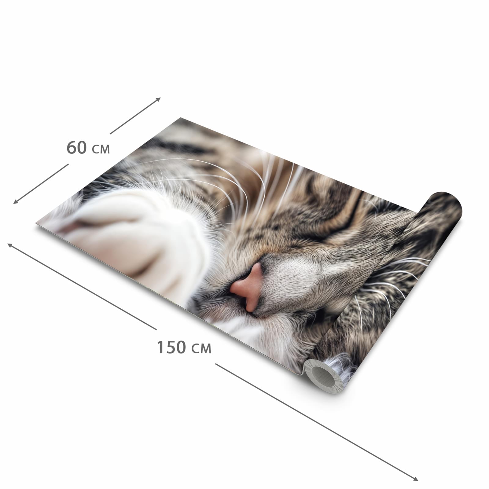 Farbbeständiger waschbarer Küchenteppich mit Motiv Schlafende Katze in der Grösse 80x300 cm