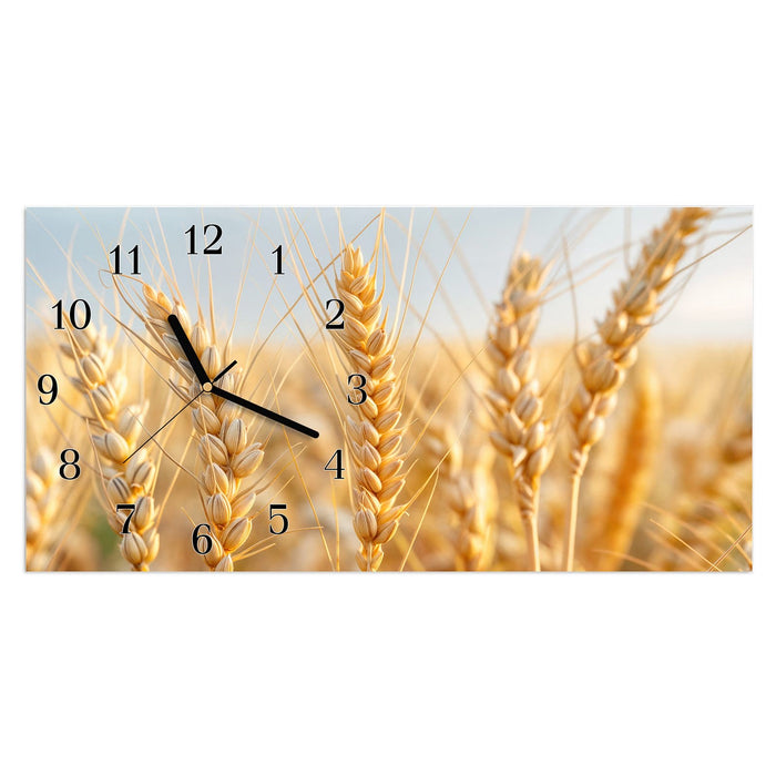 Wanduhr Weizenfeld aus Glas – Querformat 60 × 30 cm mit Ziffernblatt Klassisch