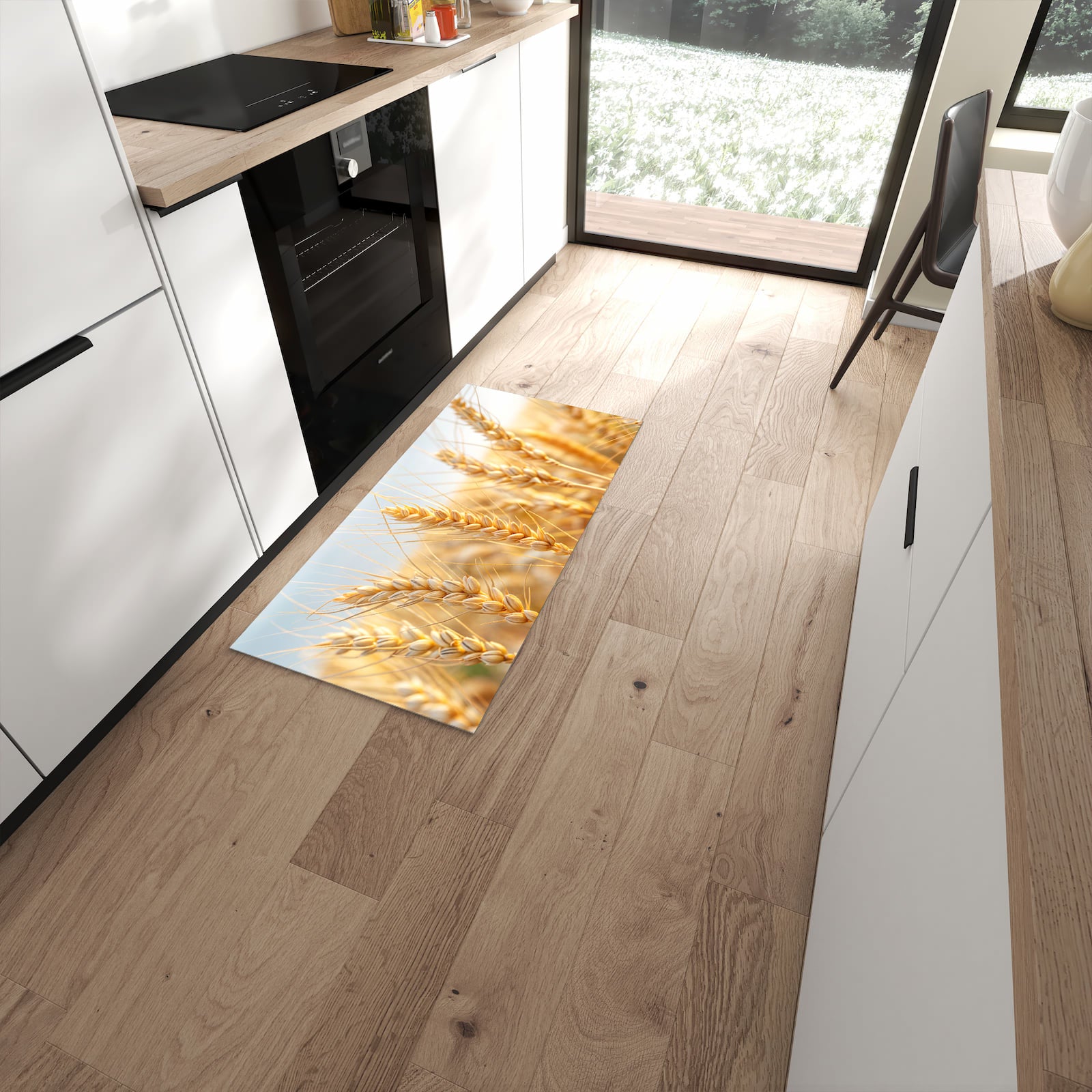 Schmutzabweisender Küchenteppich mit Motiv Weizenfeld in moderner Küche #grösse_60 x 120 cm