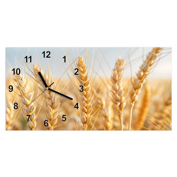 Wanduhr Weizenfeld aus Glas – Querformat 60 × 30 cm mit Ziffernblatt Modern