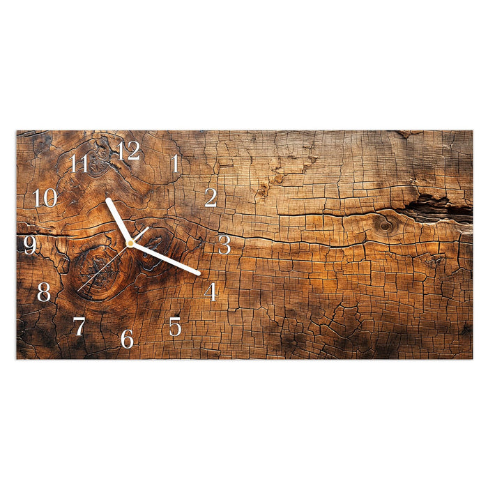Wanduhr Vintage Holzmaserung aus Glas – Querformat 60 × 30 cm mit Ziffernblatt Klassisch