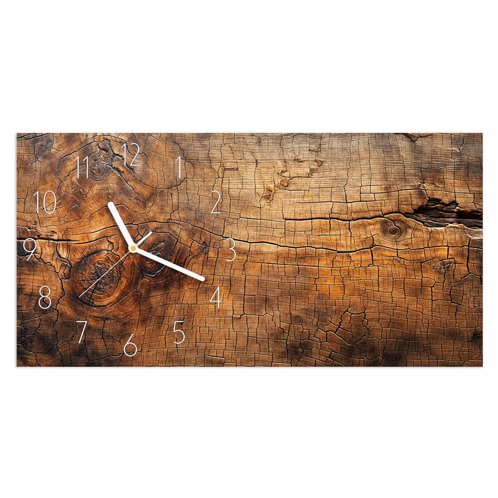 Wanduhr Vintage Holzmaserung aus Glas – Querformat 60 × 30 cm mit Ziffernblatt Elegant