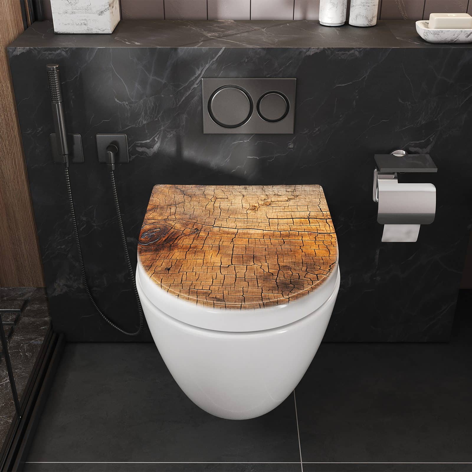 WC-Sitz mit Absenkautomatik Vintage Holzmaserung