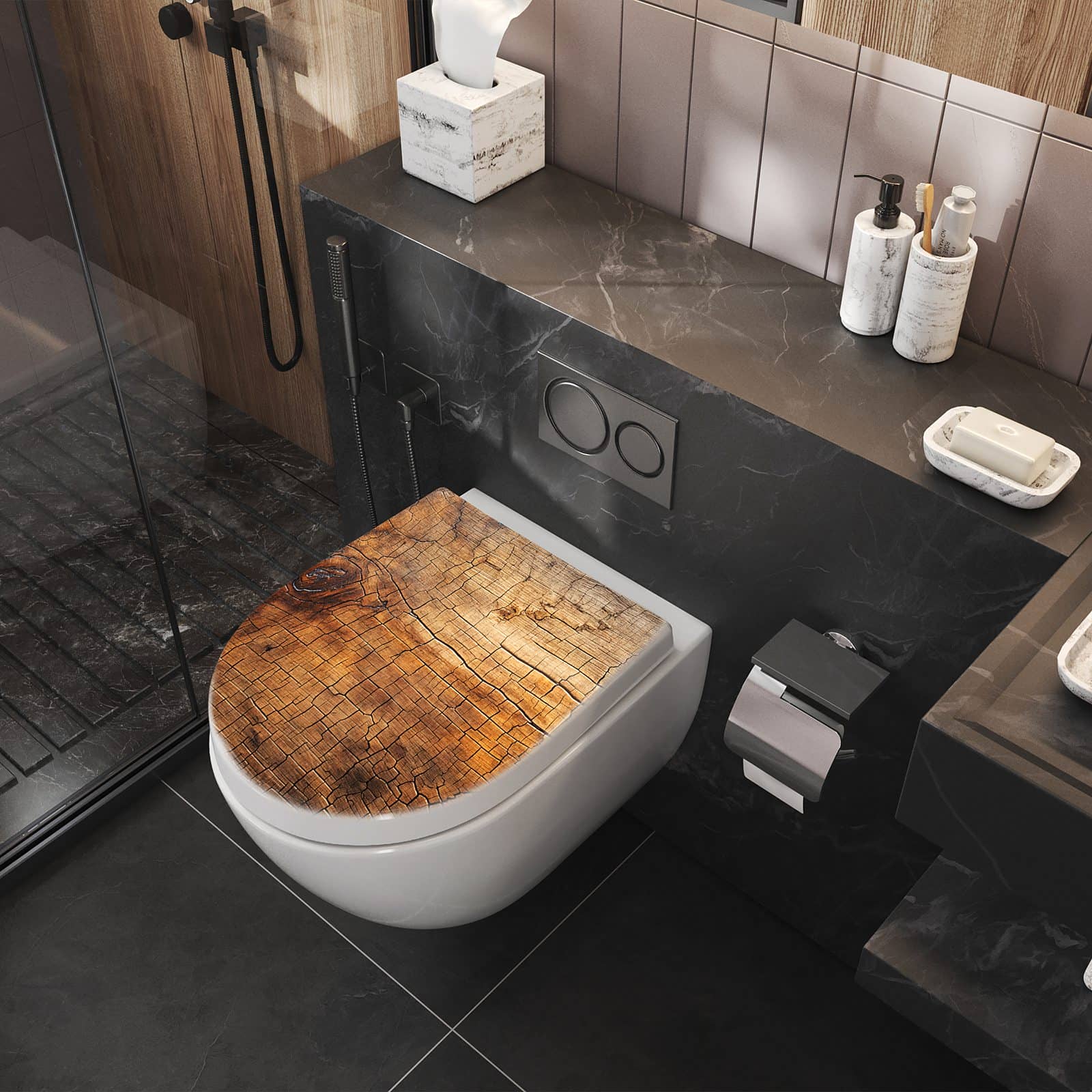 WC-Sitz mit Absenkautomatik Vintage Holzmaserung
