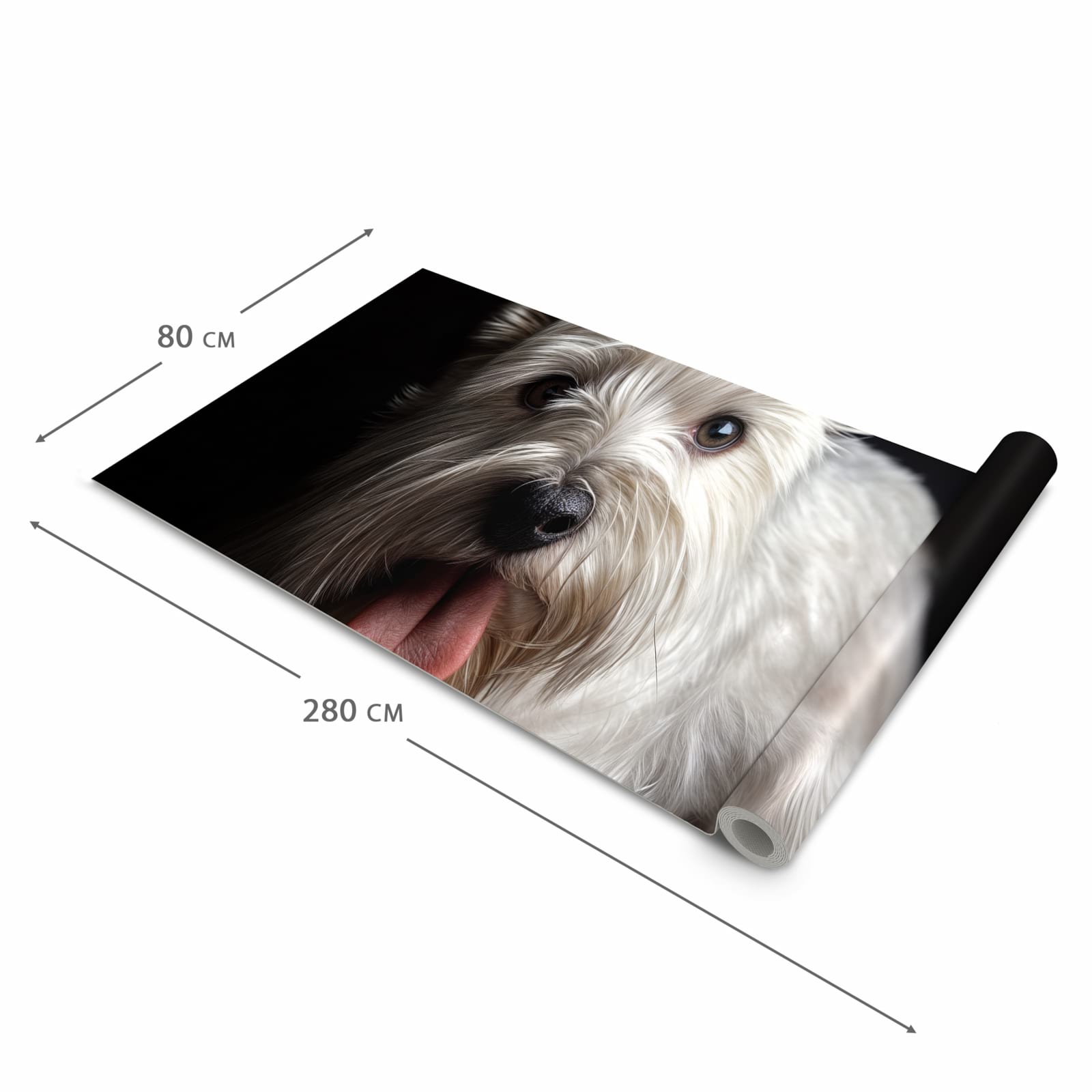 Langlebiger waschbarer Küchenläufer mit Motiv Weisser Hund in der Grösse 80x280 cm