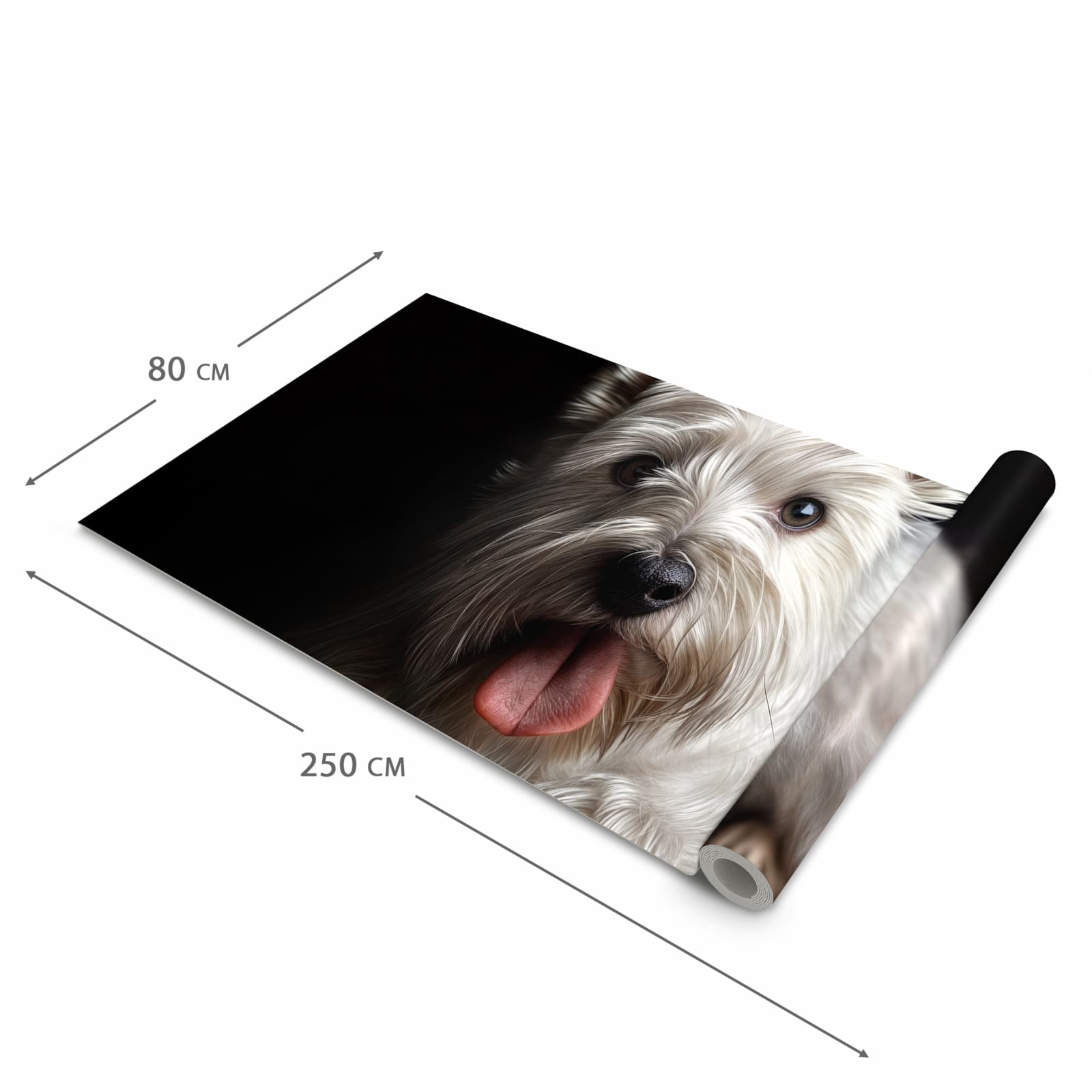 Geruchsneutraler rutschfester Küchenläufer mit Motiv Weisser Hund in der Grösse 80x280 cm