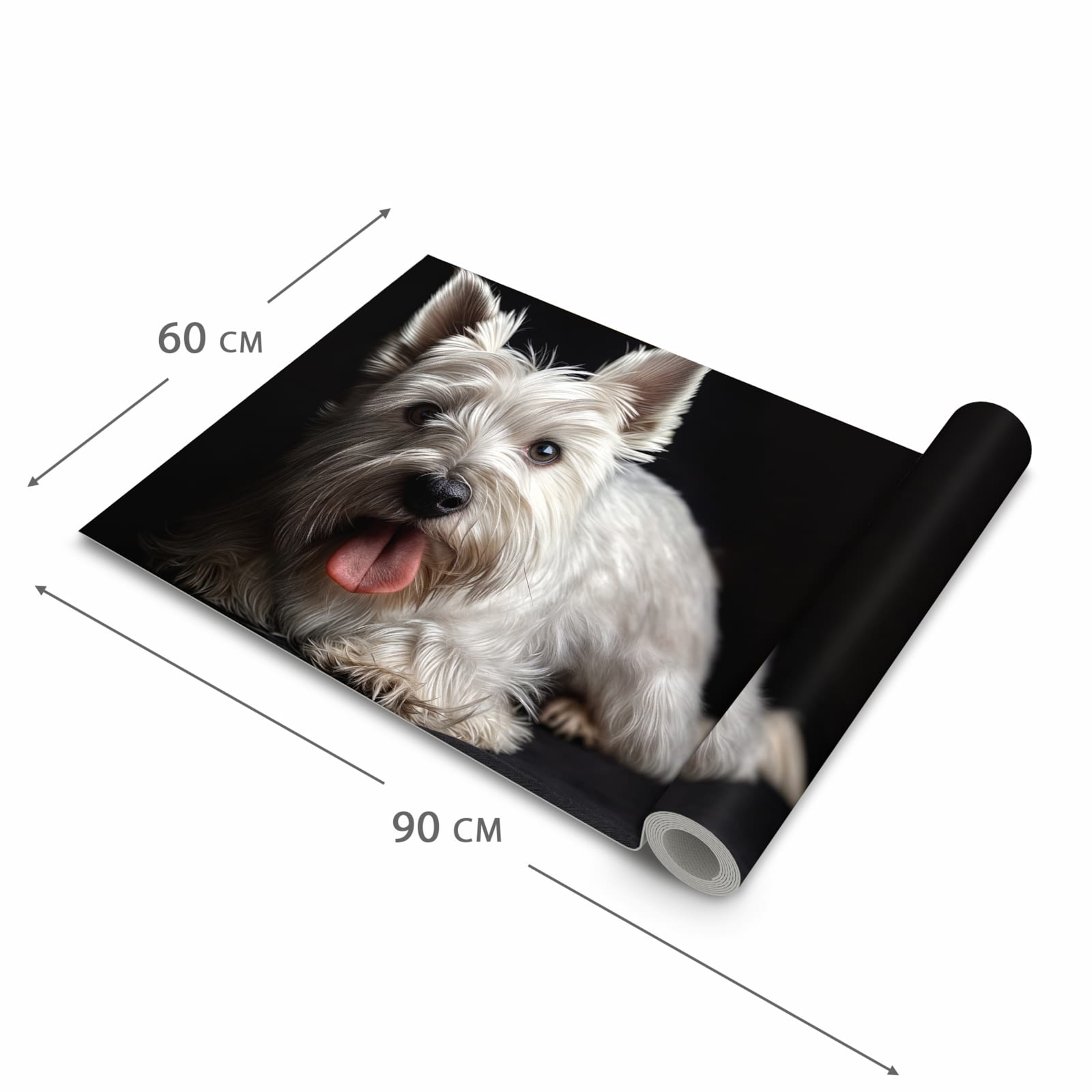 Fleckenresistenter rutschfester Küchenläufer mit Motiv Weisser Hund in der Größe 80x280 cm