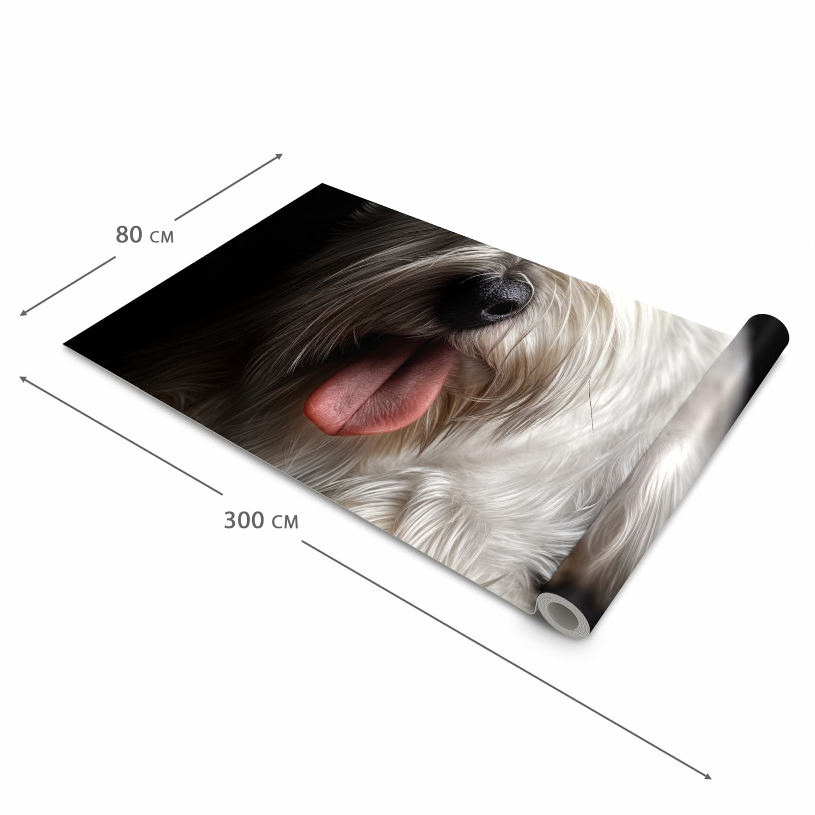 Flacher rutschfester Küchenläufer mit Motiv Weisser Hund in der Grösse 80x280 cm