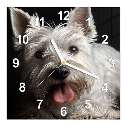 Wanduhr Quadratisch mit dem Motiv Weißer Terrier