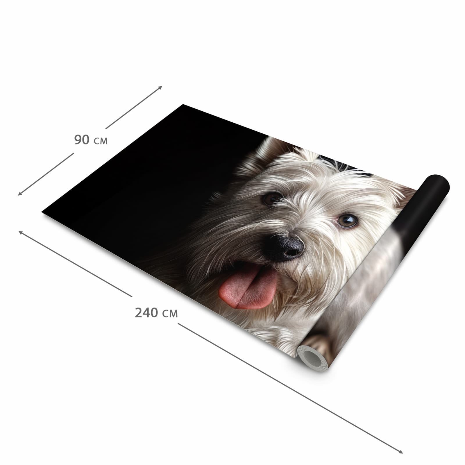 Komfortabler Küchenläufer nach Maß mit Motiv Weisser Hund in der Größe 80x280 cm