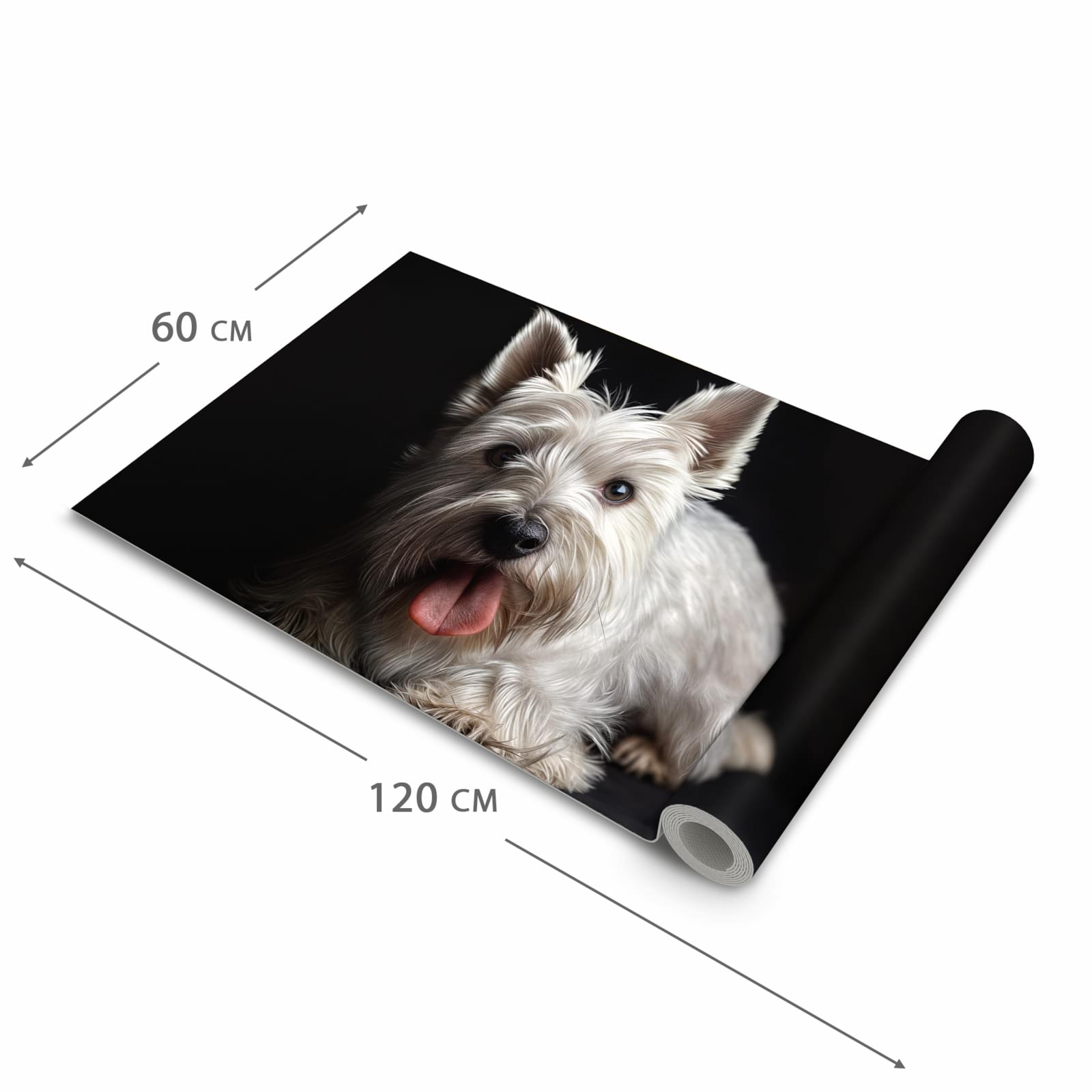 Zeitsparender großer Küchenteppich mit Motiv Weisser Hund in der Größe 80x280 cm