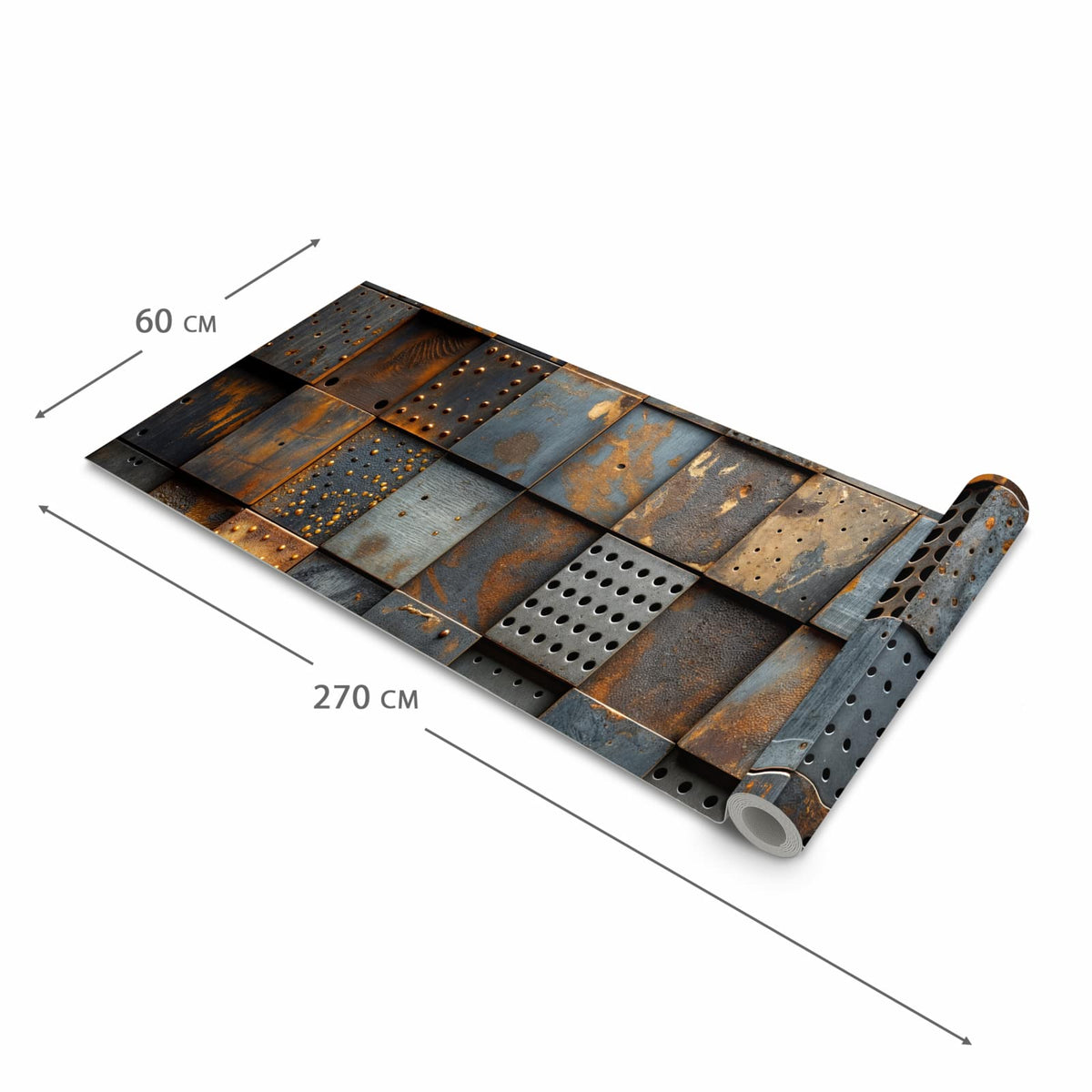 Fleckenresistenter Küchenläufer mit Motiv Gelochte Metallplatten in der Grösse 80x250 cm