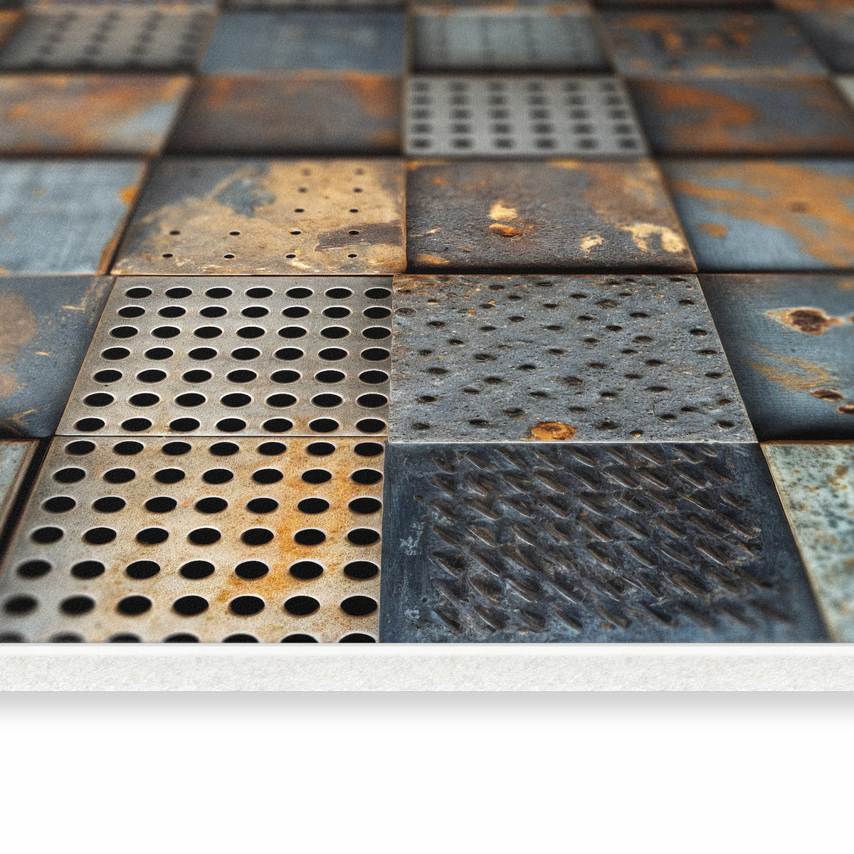 Rutschfester Küchenteppich mit Motiv Gelochte Metallplatten in seitlicher Ansicht