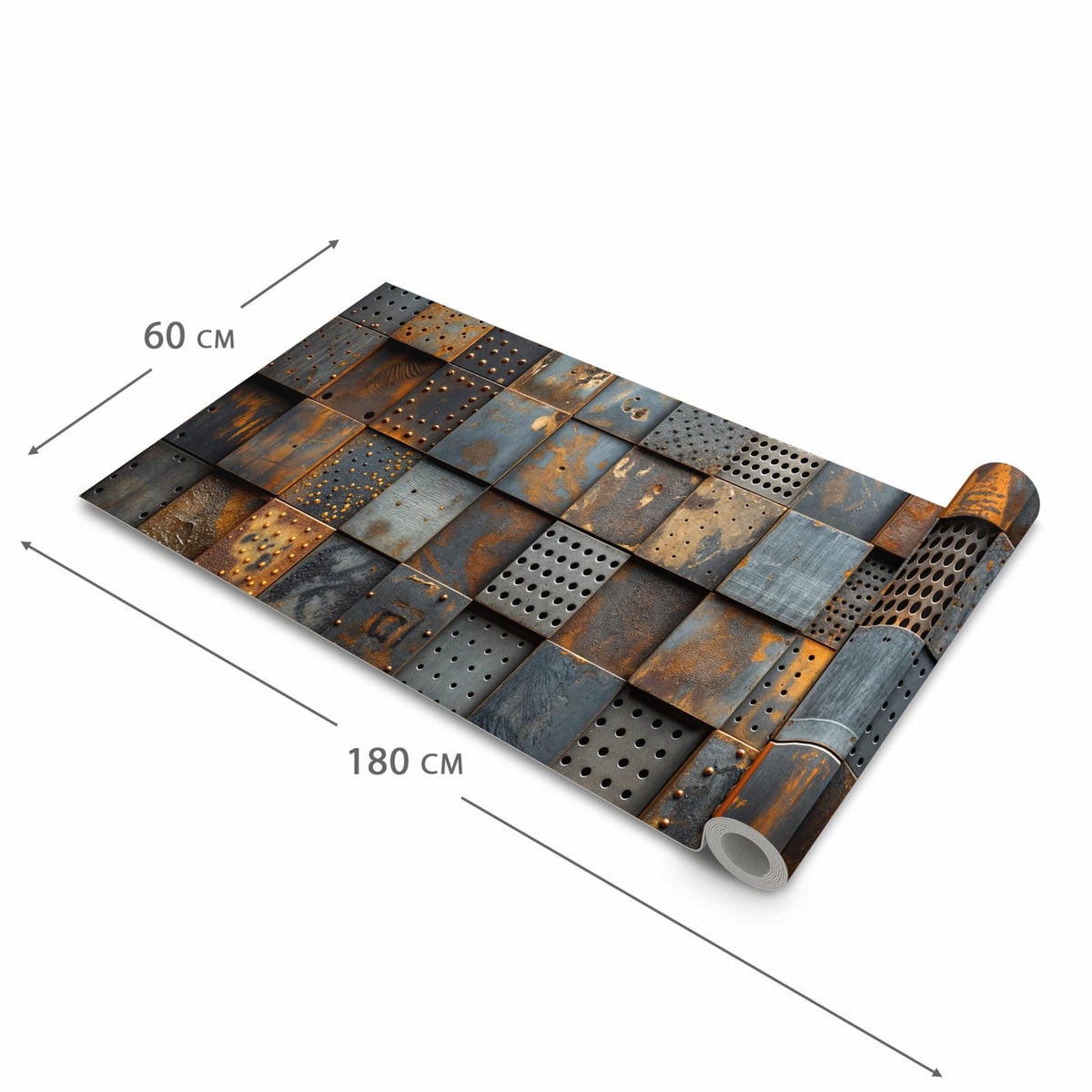 Waschbarer Küchenteppich mit Motiv Gelochte Metallplatten in der Größe 80x250 cm für Trittkomfort