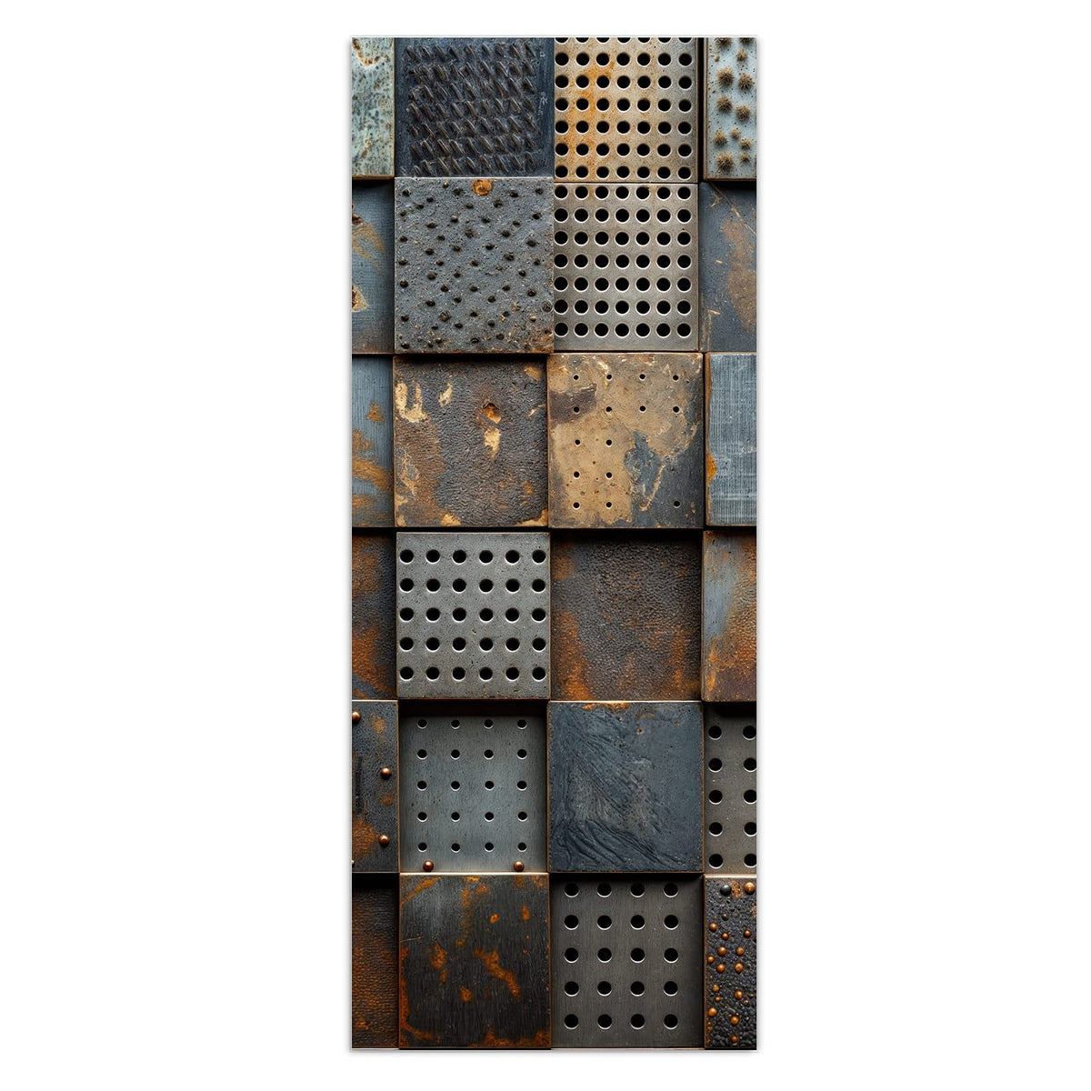 Wandbild - Gelochte Metallplatten - Hochformat – Rostige Lochbleche im Raster