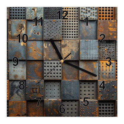 Wanduhr Quadratisch mit dem Motiv Gelochte Metallplatten