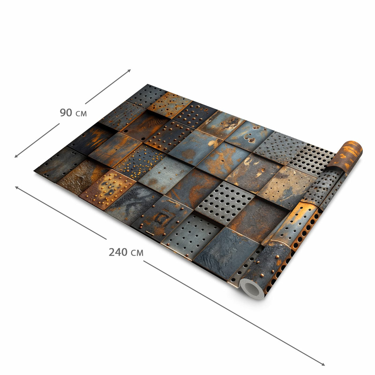 Rutschfester dünner Teppich mit Motiv Gelochte Metallplatten in der Grösse 80x250 cm, einfach zu reinigen
