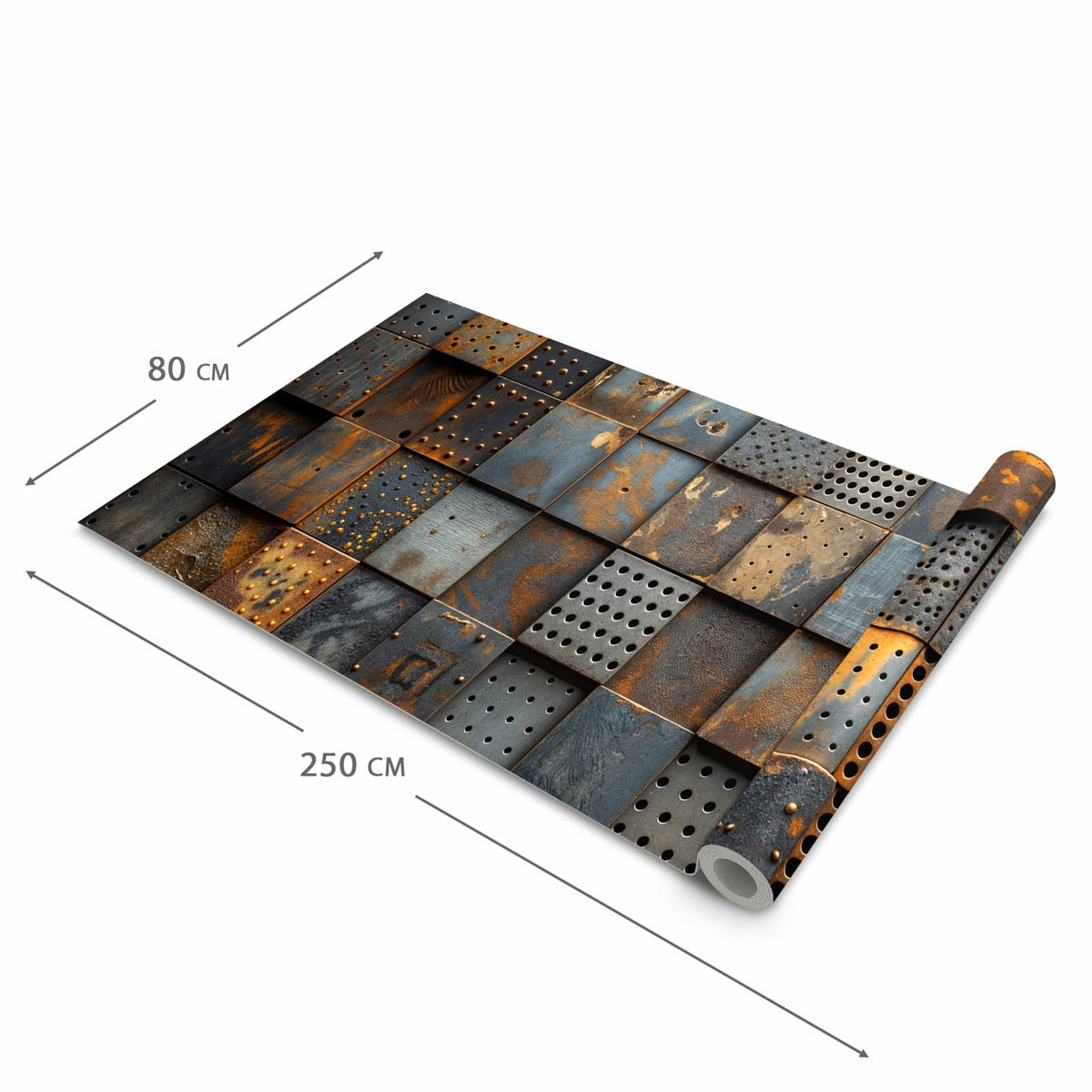 Flacher Küchenläufer mit Motiv Gelochte Metallplatten in der Grösse 80x250 cm für lange Flure