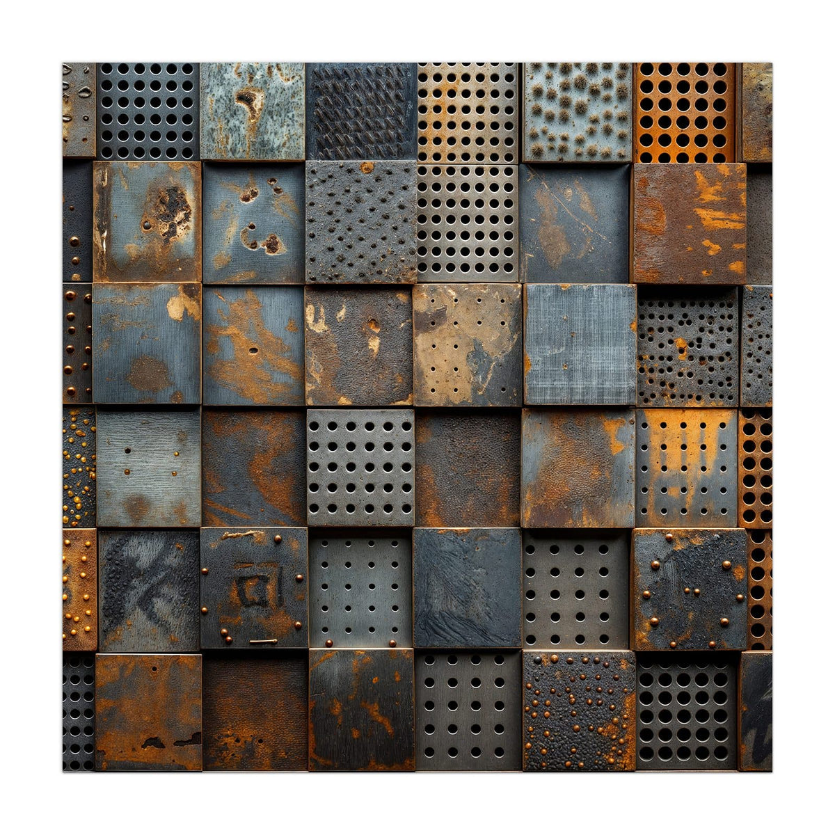 Küchenrückwand aus Glas Gelochte Metallplatten im quadratischen Format, Motiv bildfüllend von vorn #grösse_40 x 40 cm #grösse_50 x 50 cm #grösse_60 x 60 cm