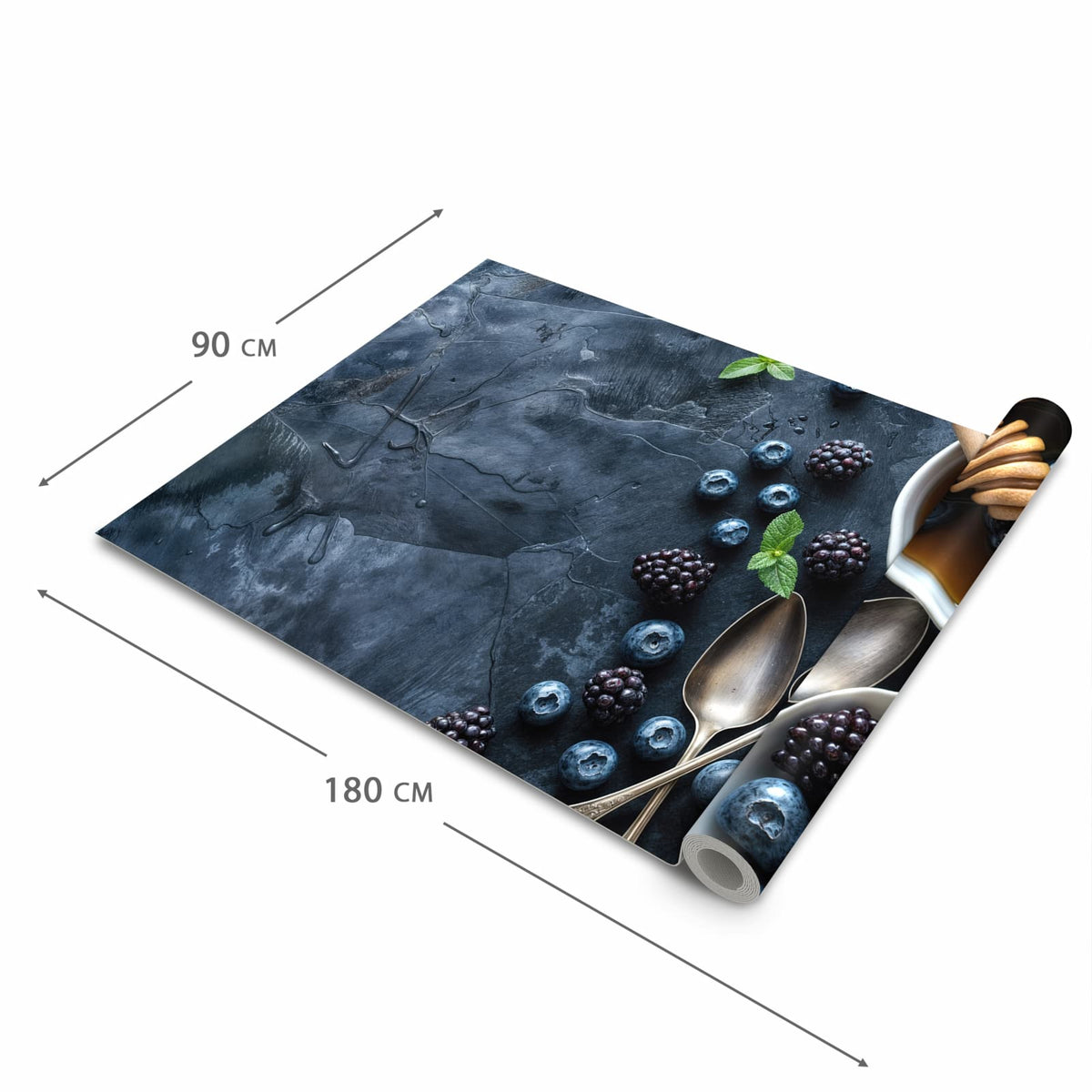 Zeitsparender Küchenläufer mit Motiv Blaubeeren Stillleben in der Grösse 80x250 cm