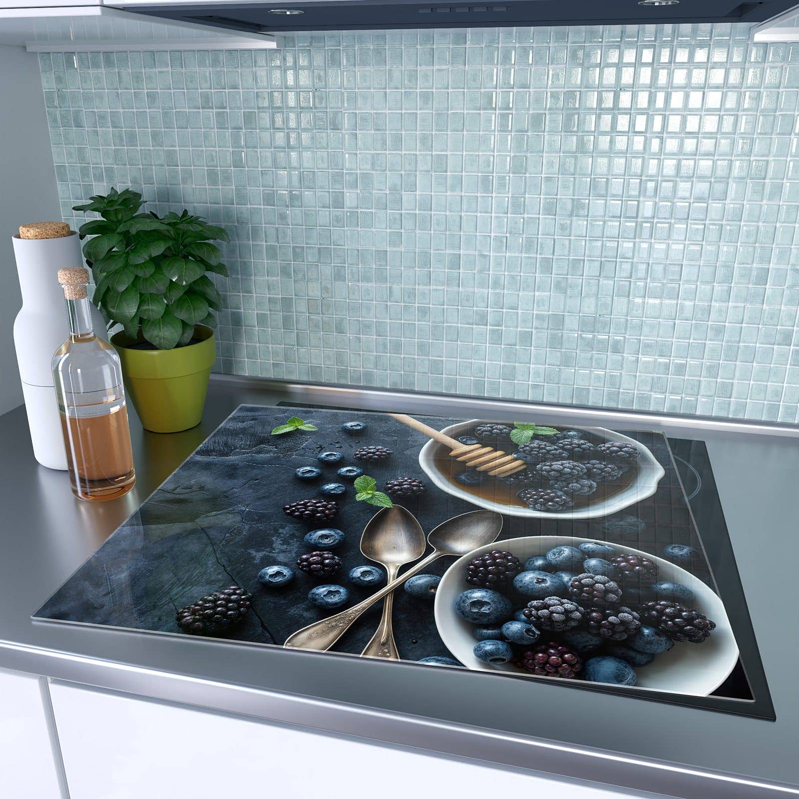 1-teilige Herdabdeckplatte mit Blaubeeren Stillleben-Motiv auf dem Ceranfeld