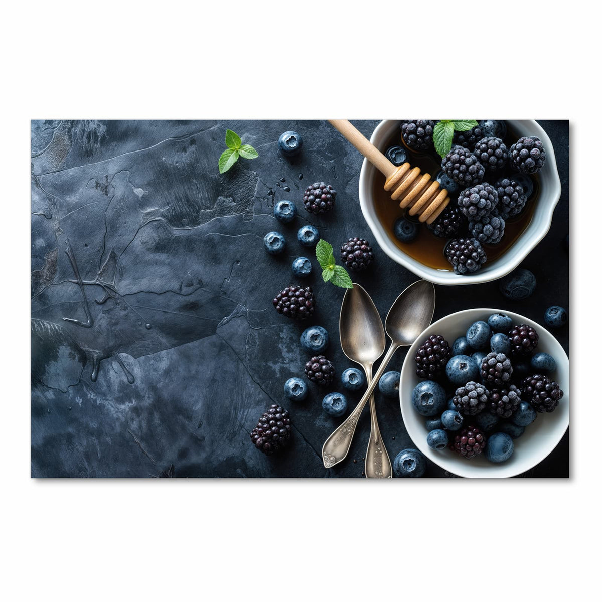 Flacher waschbarer Küchenteppich mit Motiv Blaubeeren Stillleben in Frontansicht