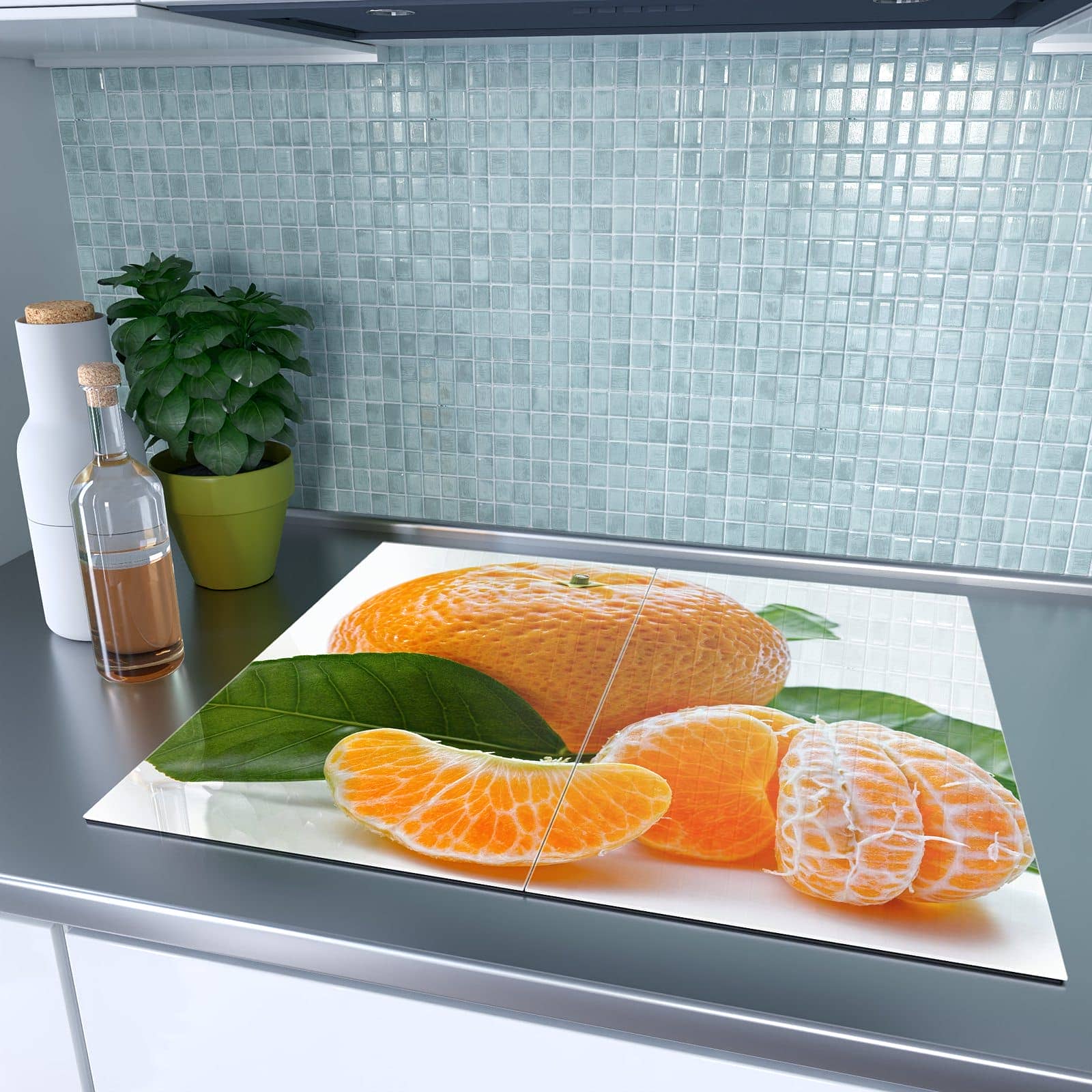 2-teilige Abdeckplatten für Ceranfeld mit Frische Mandarine-Motiv auf dem Ceranfeld