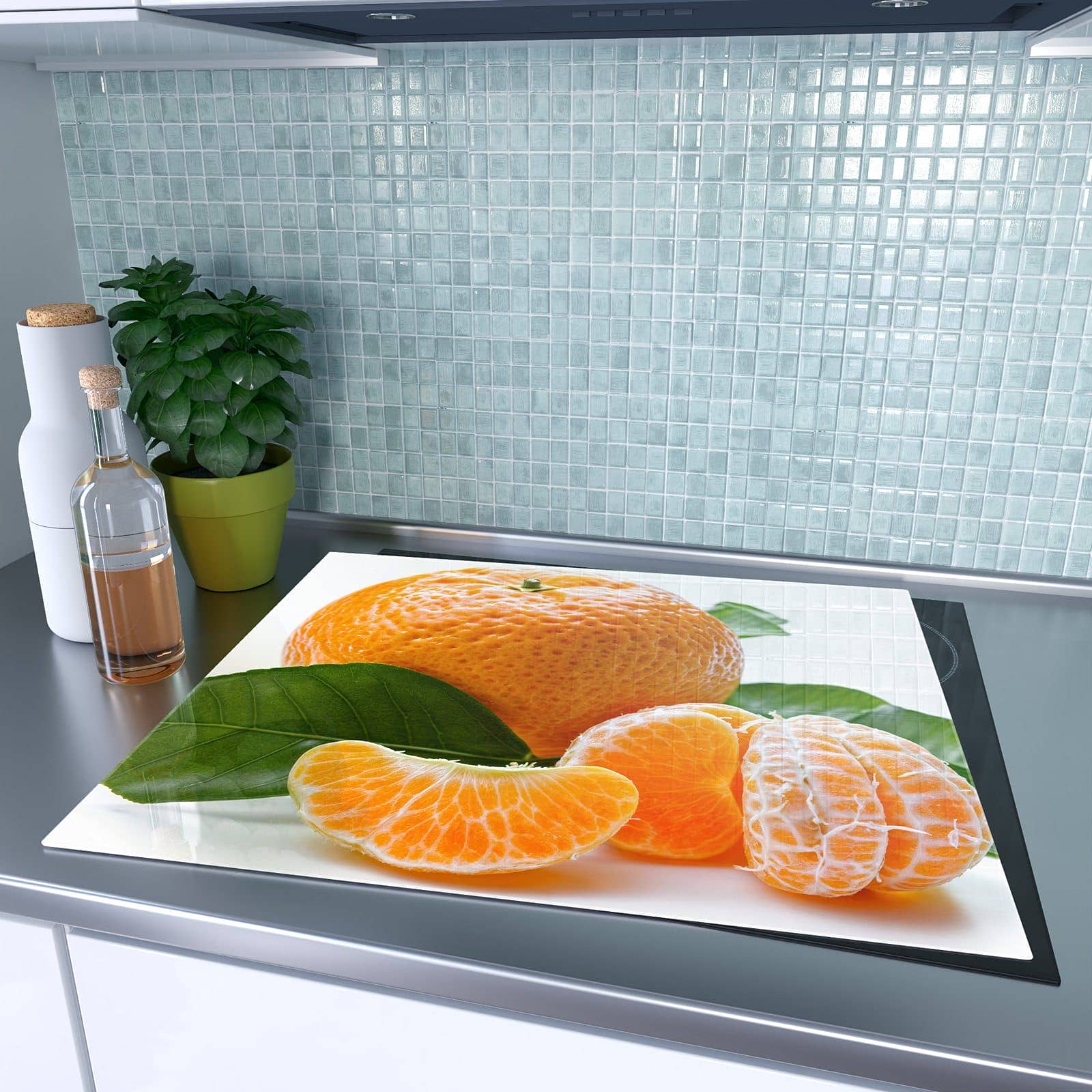 1-teilige Herdabdeckplatte für Ceranfeld mit Frische Mandarine-Motiv auf dem Ceranfeld