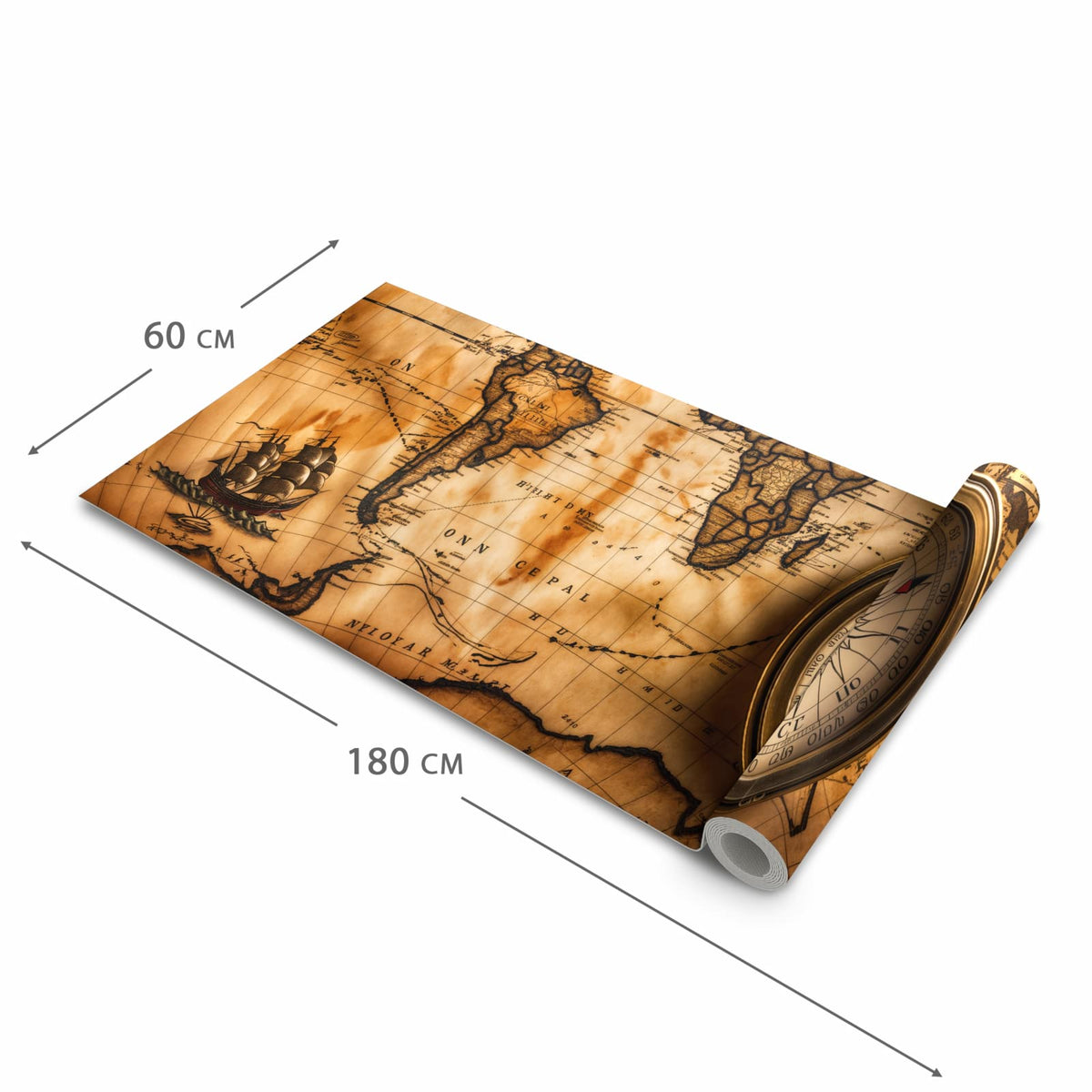 Feuchtigkeitsresistenter Bodenläufer mit Motiv Vintage Weltkarte Kompass in der Grösse 80x200 cm