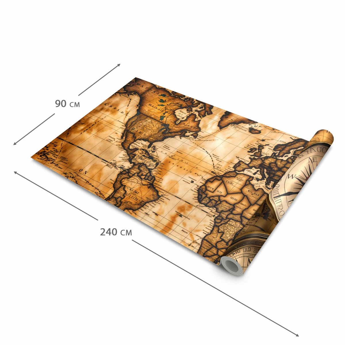 UV-beständiger rutschfester Küchenteppich mit Motiv Vintage Weltkarte Kompass in der Grösse 80x200 cm