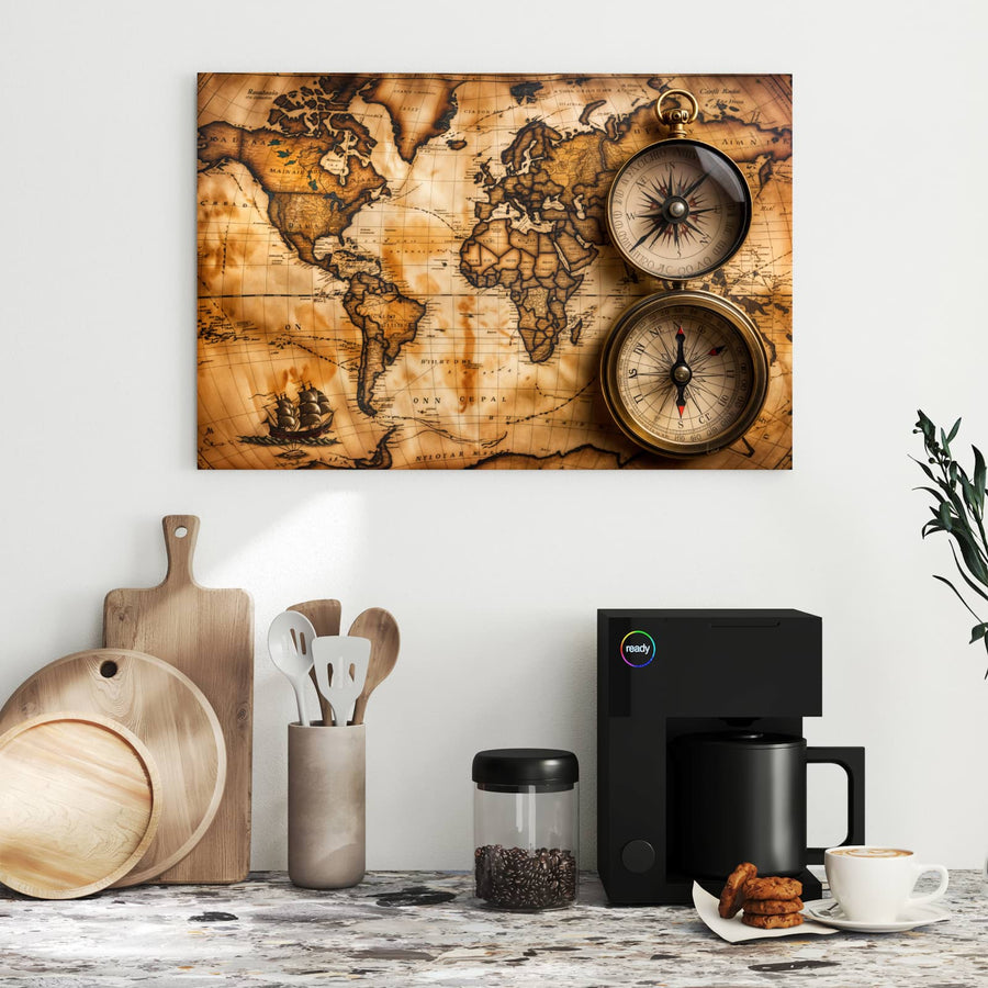 Maße Metall Magnettafel - Weltkarte mit Kompassen