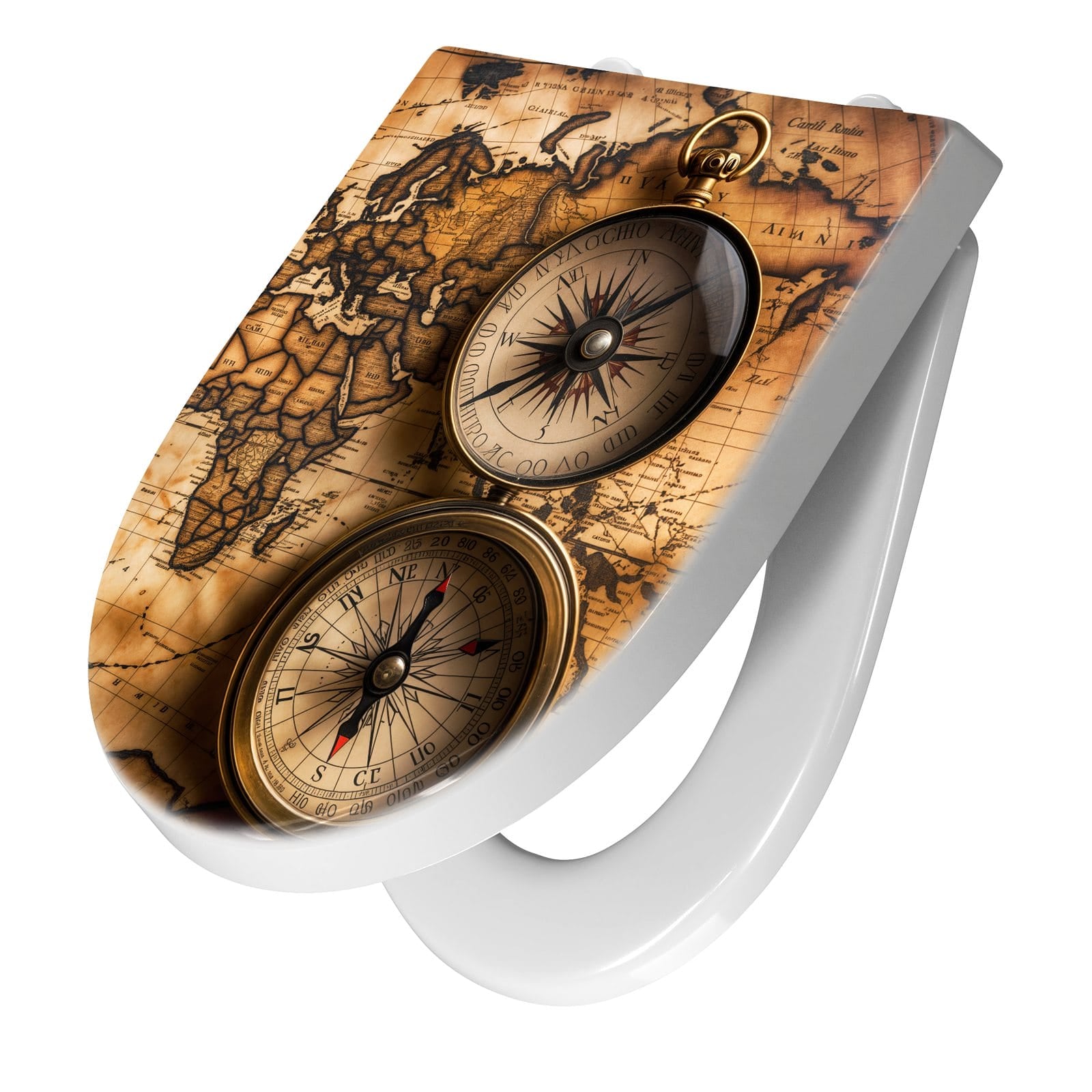WC-Sitz mit Absenkautomatik Vintage Weltkarte Kompass