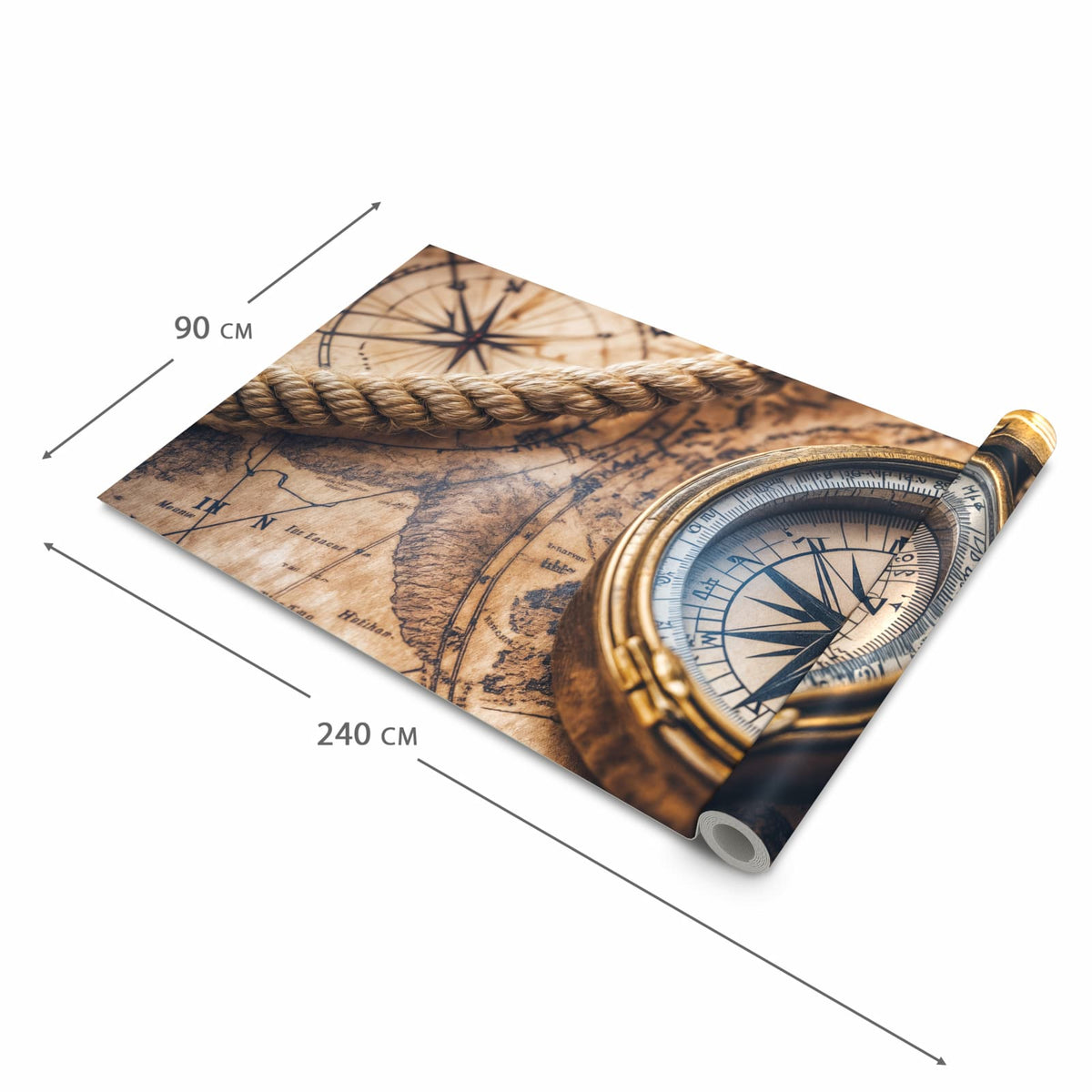 Waschbarer Teppich fürs Esszimmer mit Motiv Kompass auf Karte in der Größe 60x90 cm