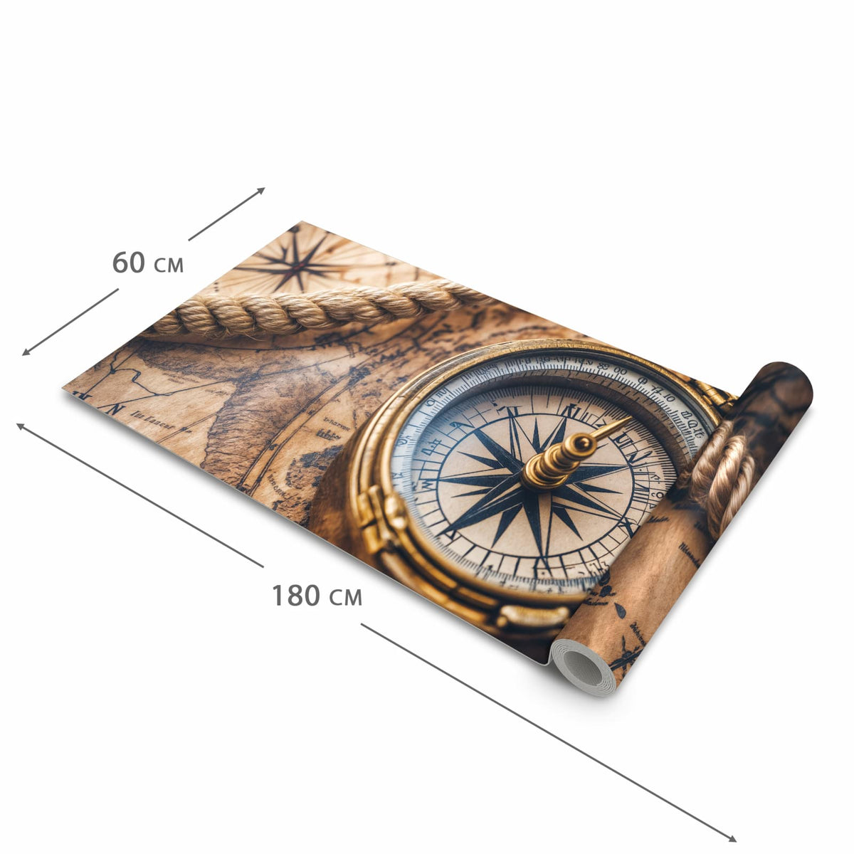 Geruchsneutraler Küchenläufer mit Motiv Kompass auf Karte in der Grösse 60x90 cm