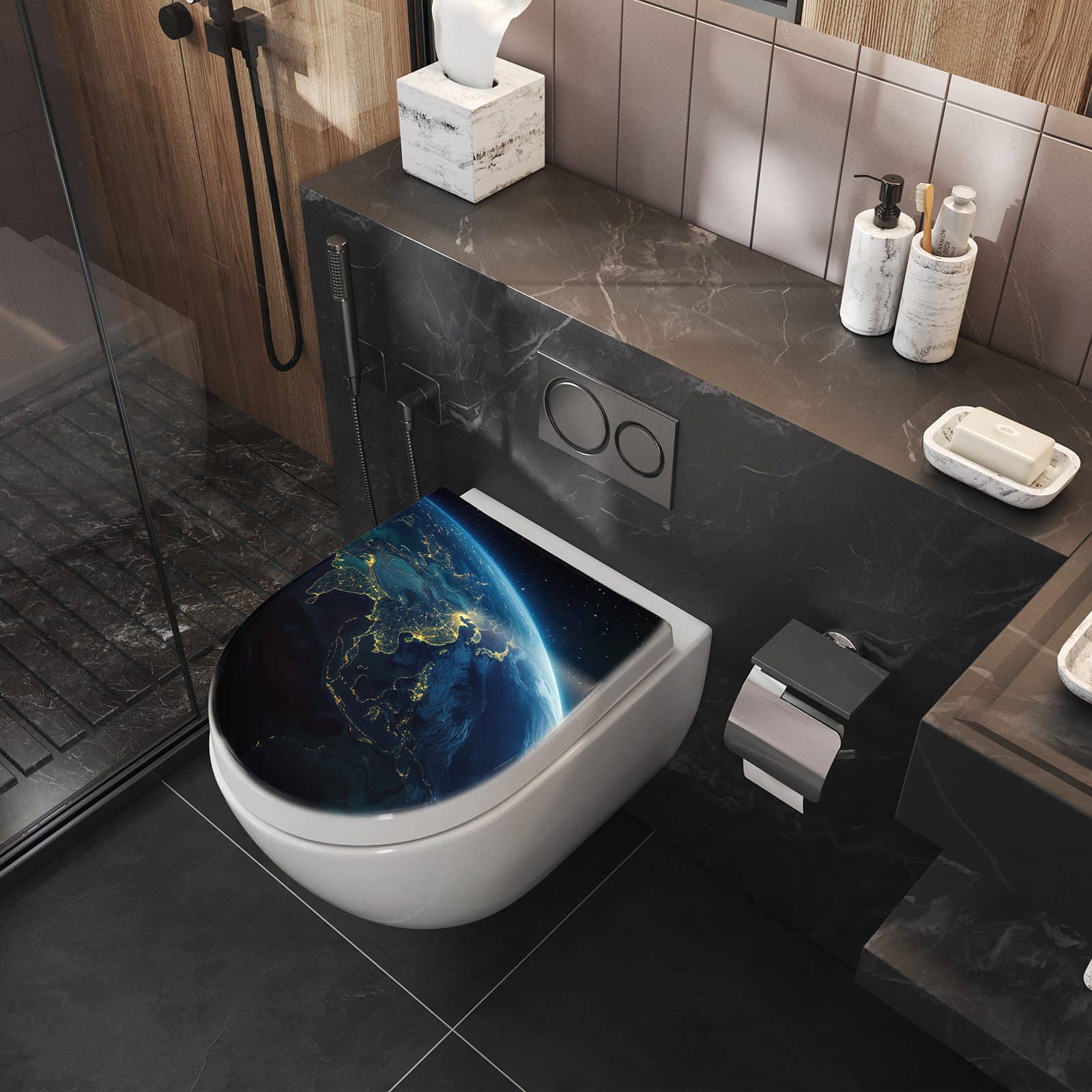 WC-Sitz mit Absenkautomatik Erde bei Nacht