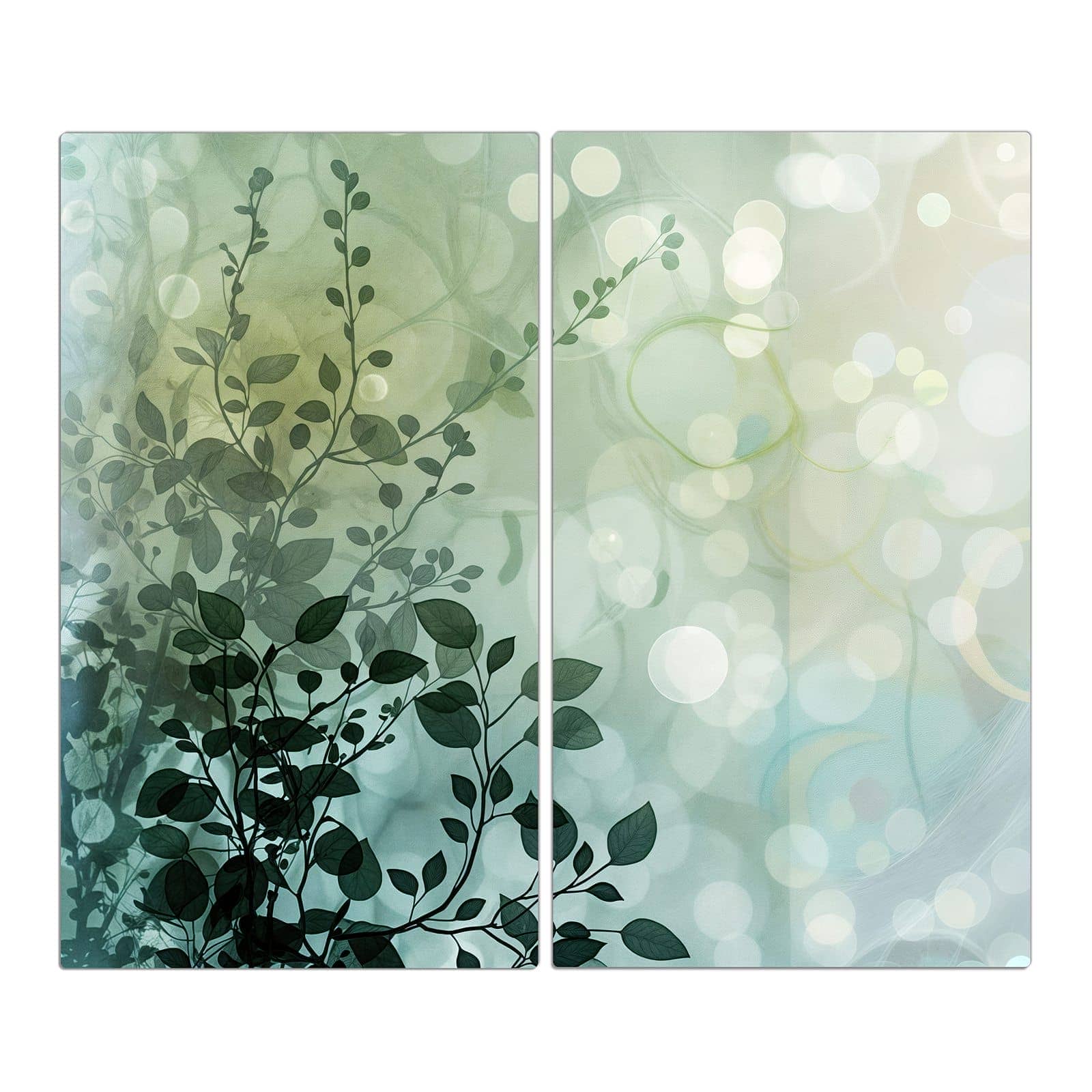 2-teilige Herdabdeckung aus Holz mit Blättertraum-Motiv in der Frontansicht #grösse_2-Teilig (60x52cm)