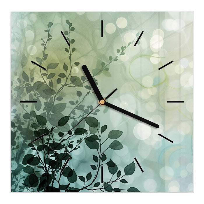 Wanduhr Blättertraum aus Glas – Quadratisch 30 × 30 cm mit Ziffernblatt Linie