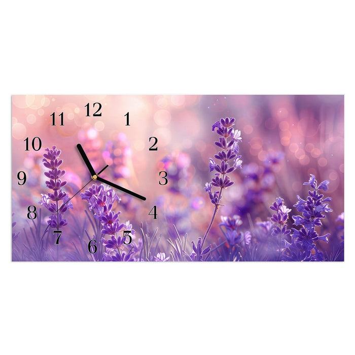 Wanduhr Lavendeltraum aus Glas – Querformat 60 × 30 cm mit Ziffernblatt Klassisch