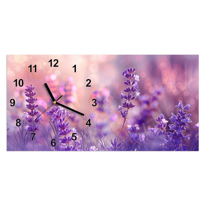 Wanduhr Lavendeltraum aus Glas – Querformat 60 × 30 cm mit Ziffernblatt Modern