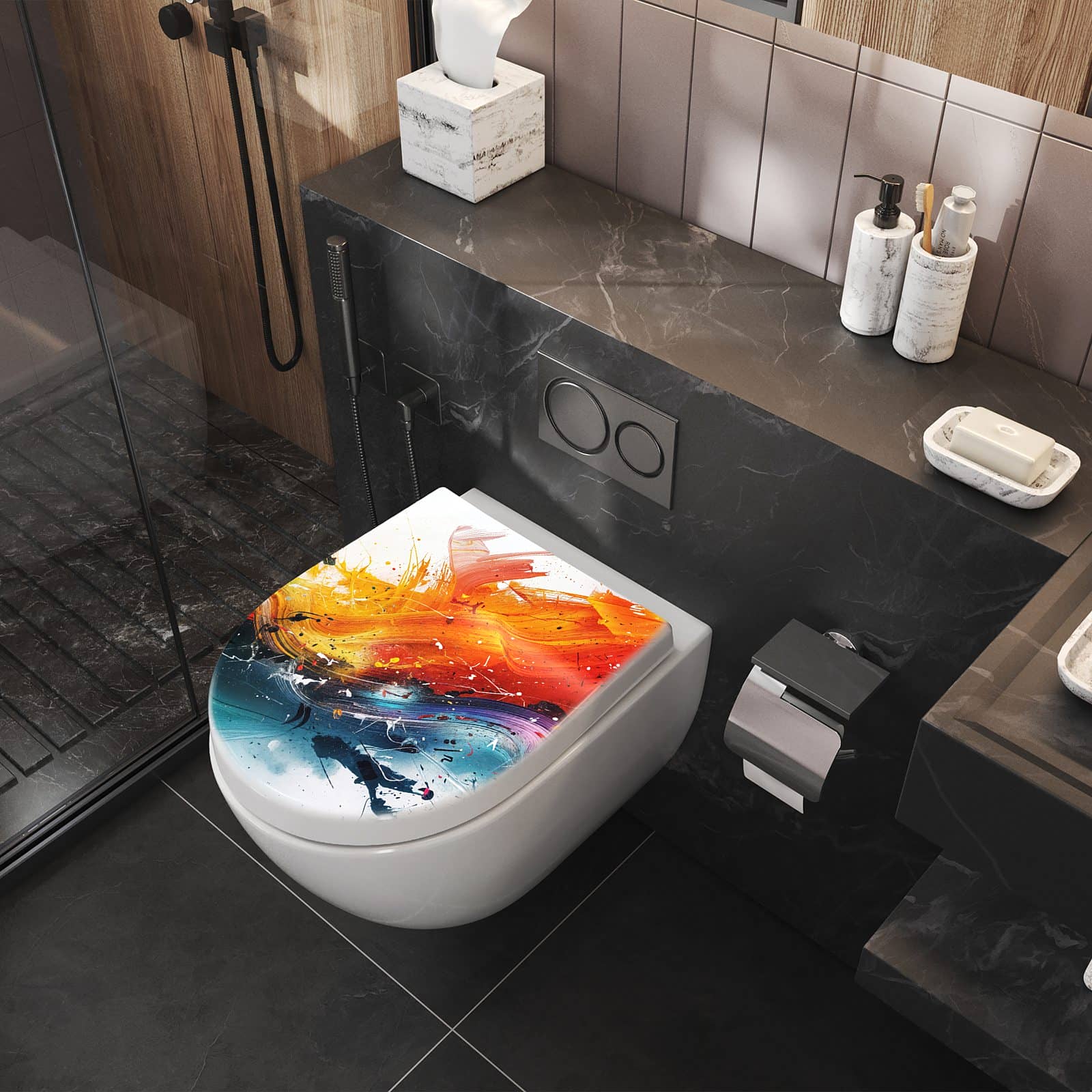 WC-Sitz mit Absenkautomatik Farbenexplosion