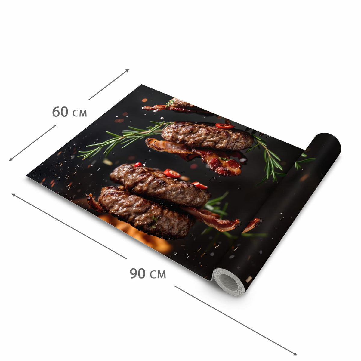 Wasserabweisender waschbarer Küchenteppich mit Motiv Burger mit Bacon in der Grösse 60x240 cm
